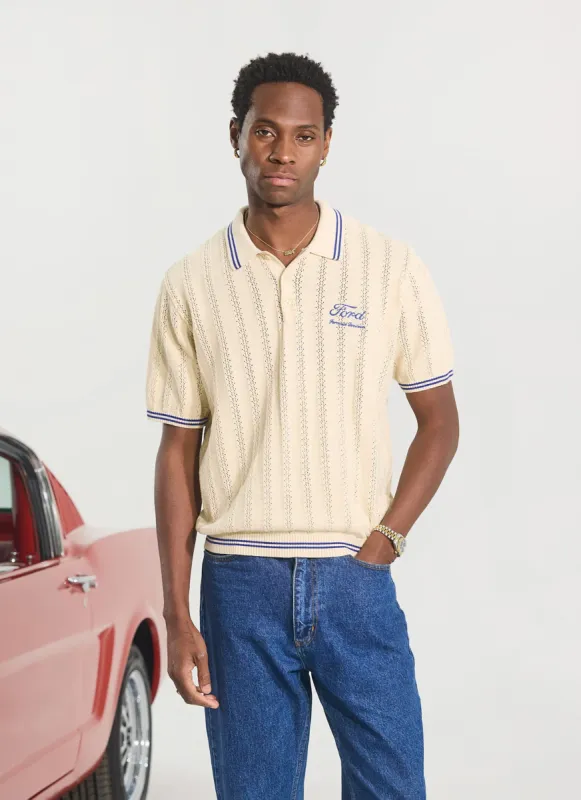 Dealership Knitted Polo | Percival x Ford | Ecru sold by Percival