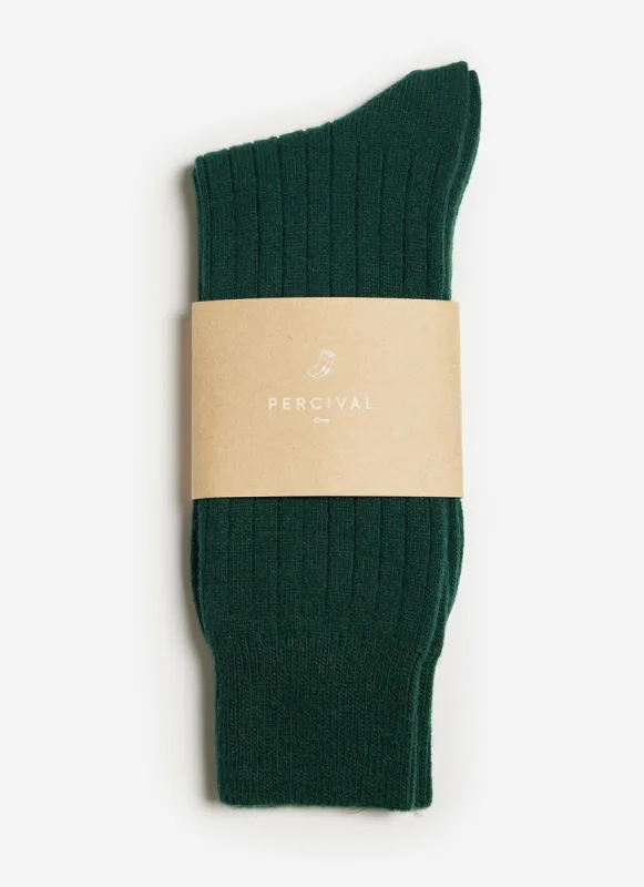 Green Cashmere Rib Socks sold by Percival