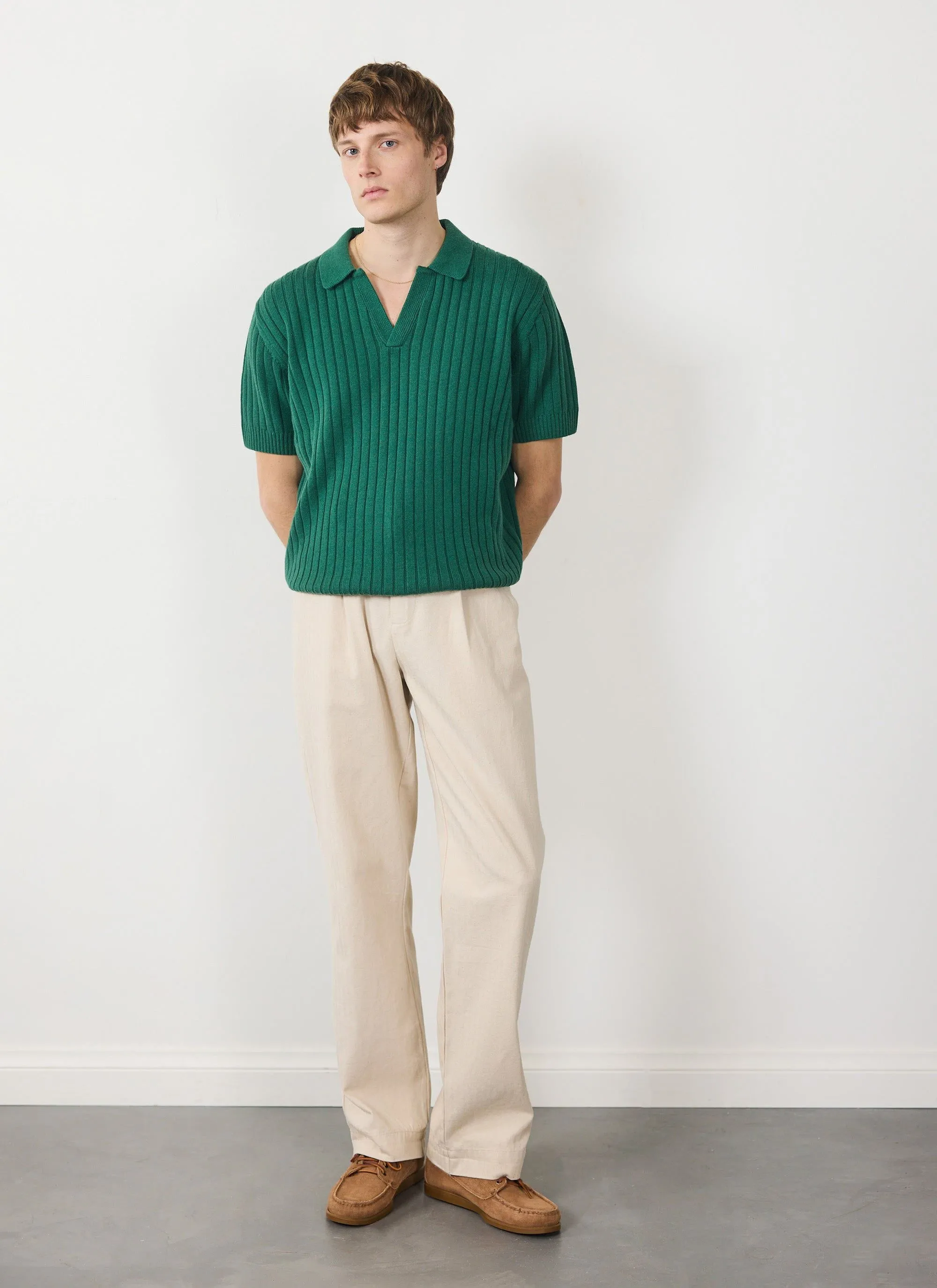 Open Collar Ribbed Polo | Percival x Ilaria | Forest sold by Percival product image thumbnail 3