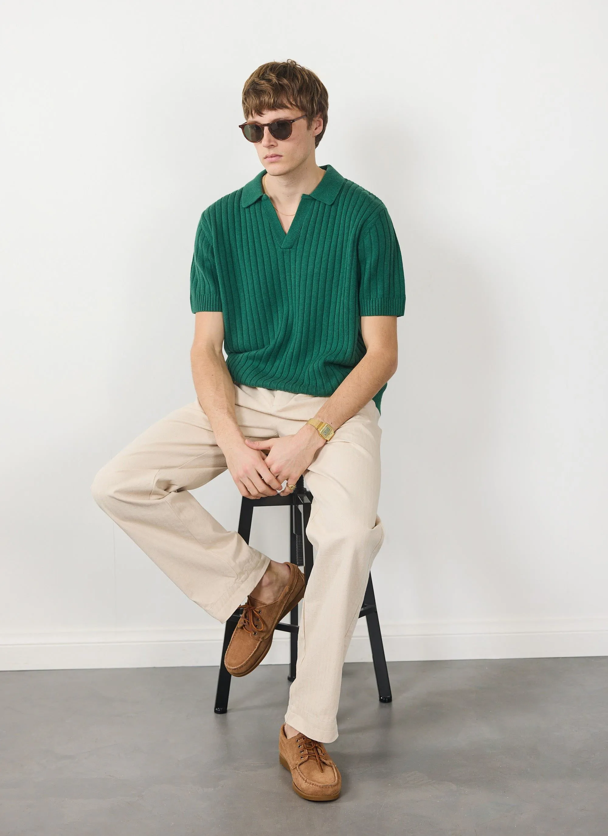 Open Collar Ribbed Polo | Percival x Ilaria | Forest sold by Percival product image thumbnail 4