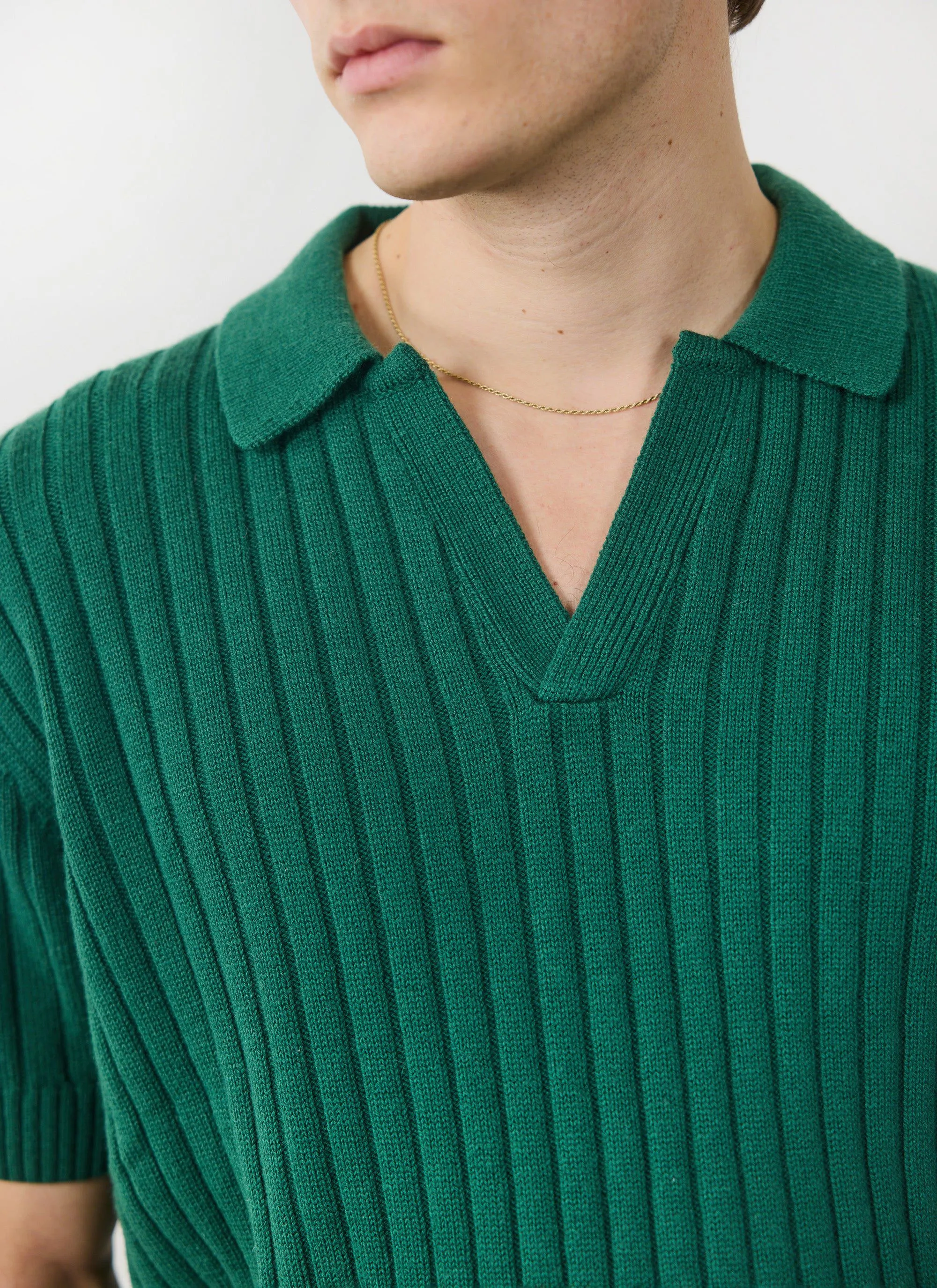 Open Collar Ribbed Polo | Percival x Ilaria | Forest sold by Percival product image thumbnail 2