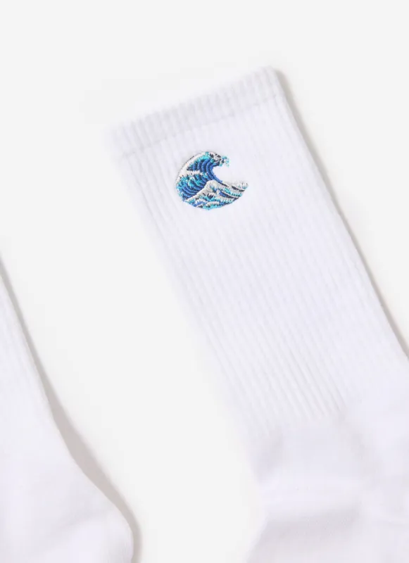 Wave Embroidered Socks | White sold by Percival