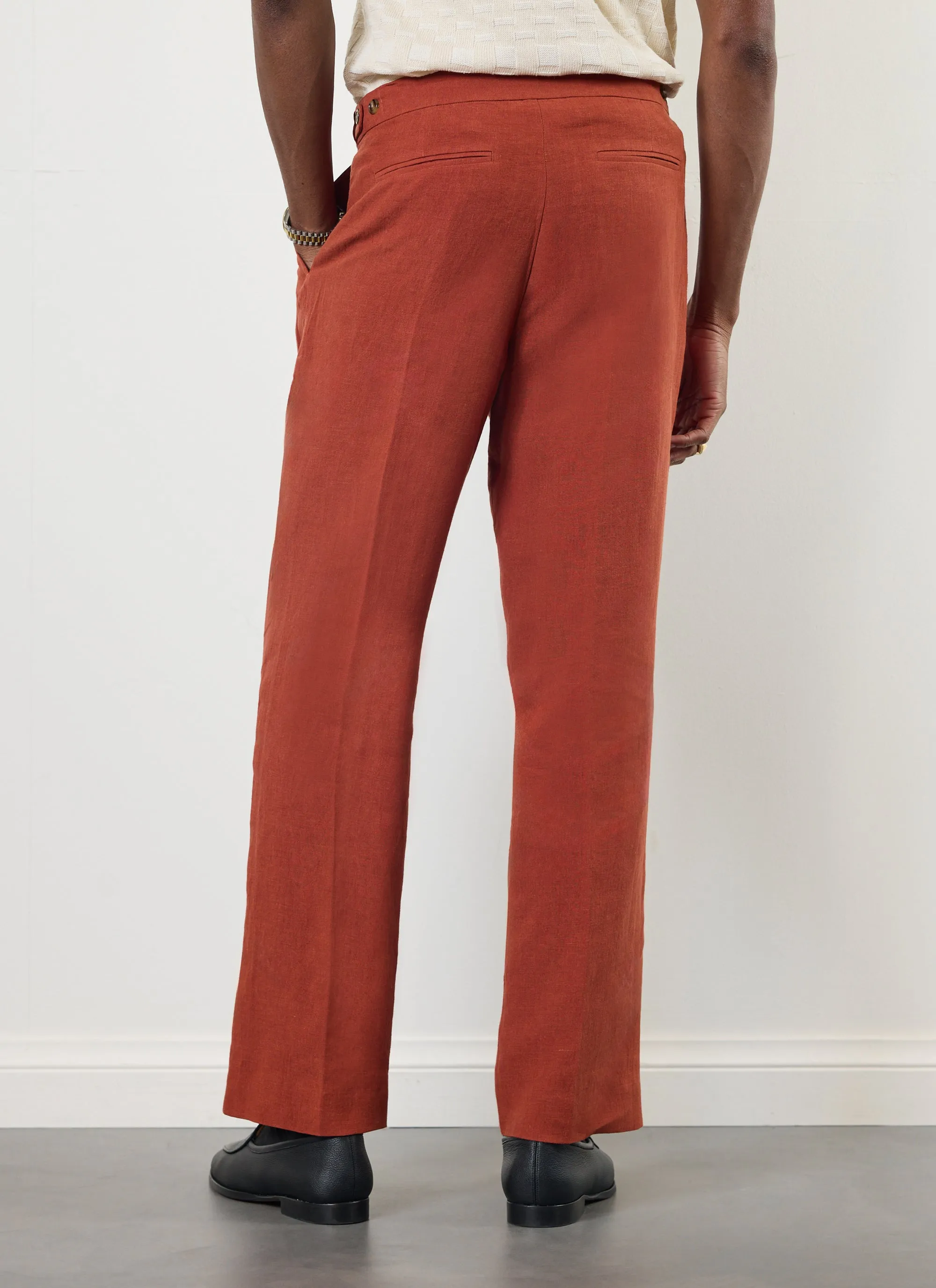 Pleated Tailored Trousers | Linen | Rust sold by Percival product image thumbnail 4