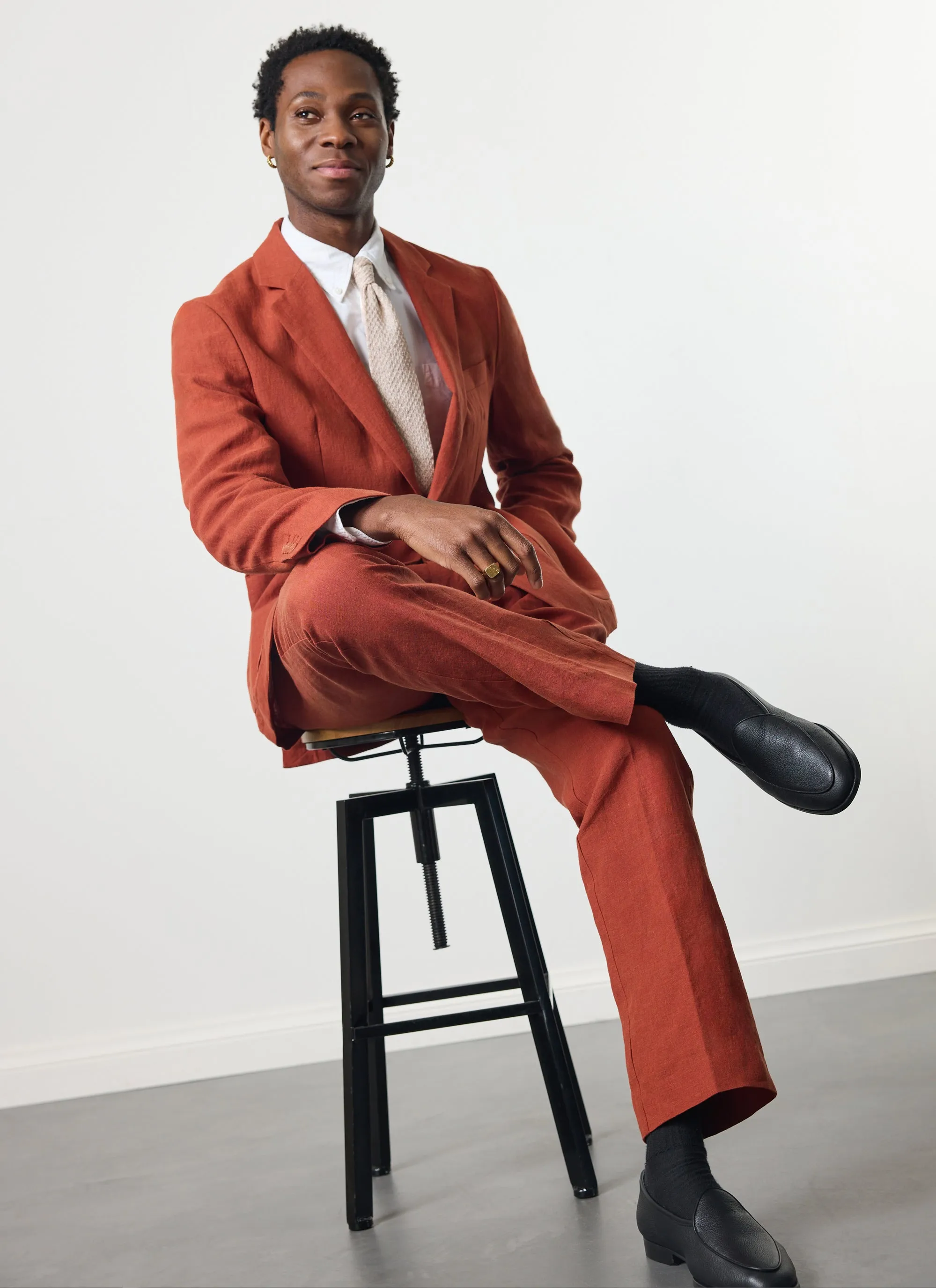 Pleated Tailored Trousers | Linen | Rust sold by Percival product image thumbnail 5