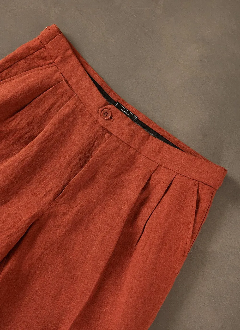 Pleated Tailored Trousers | Linen | Rust sold by Percival product image thumbnail 3
