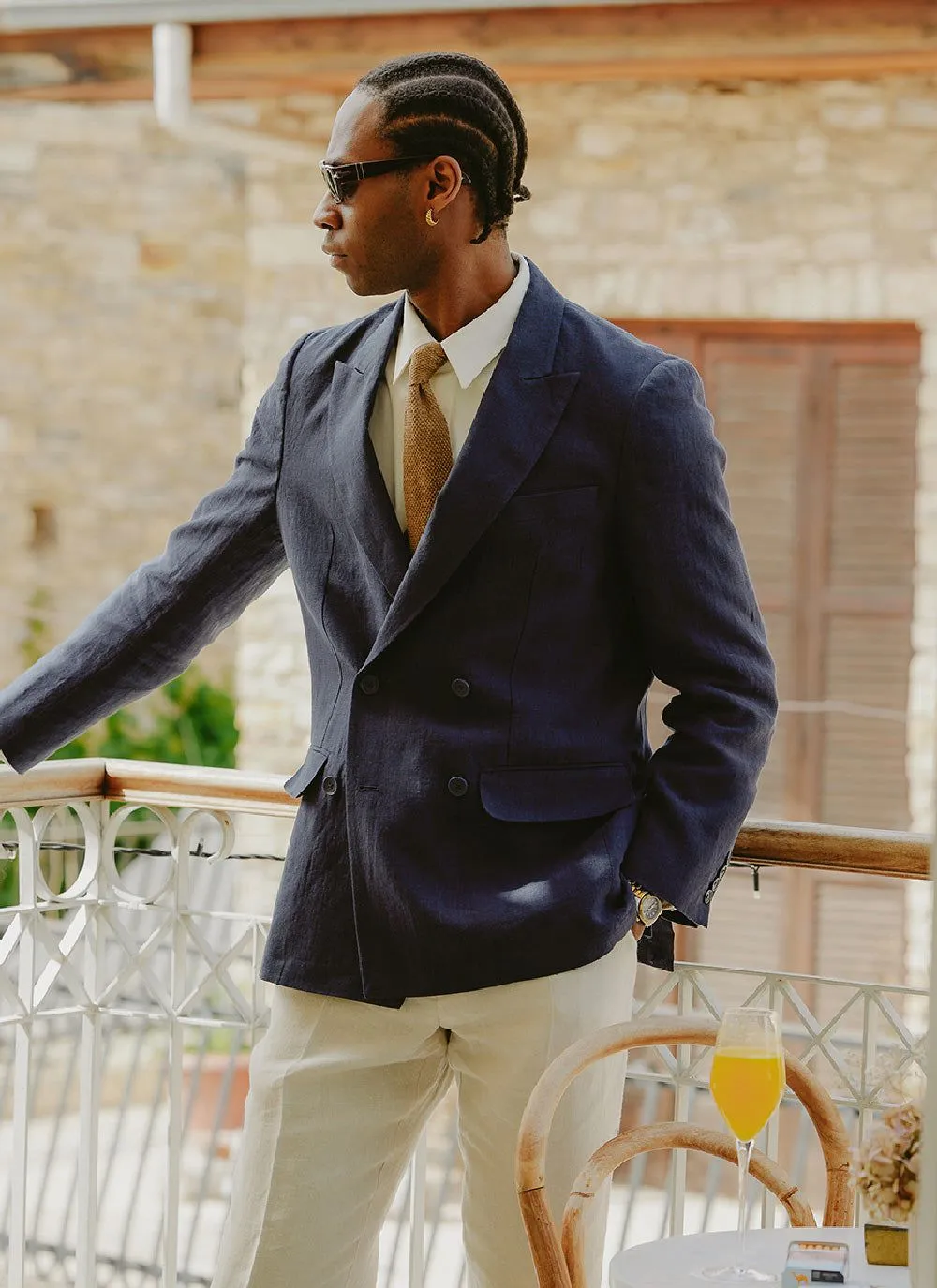 Tailored Double Breasted Blazer | Linen | Navy sold by Percival product image thumbnail 3