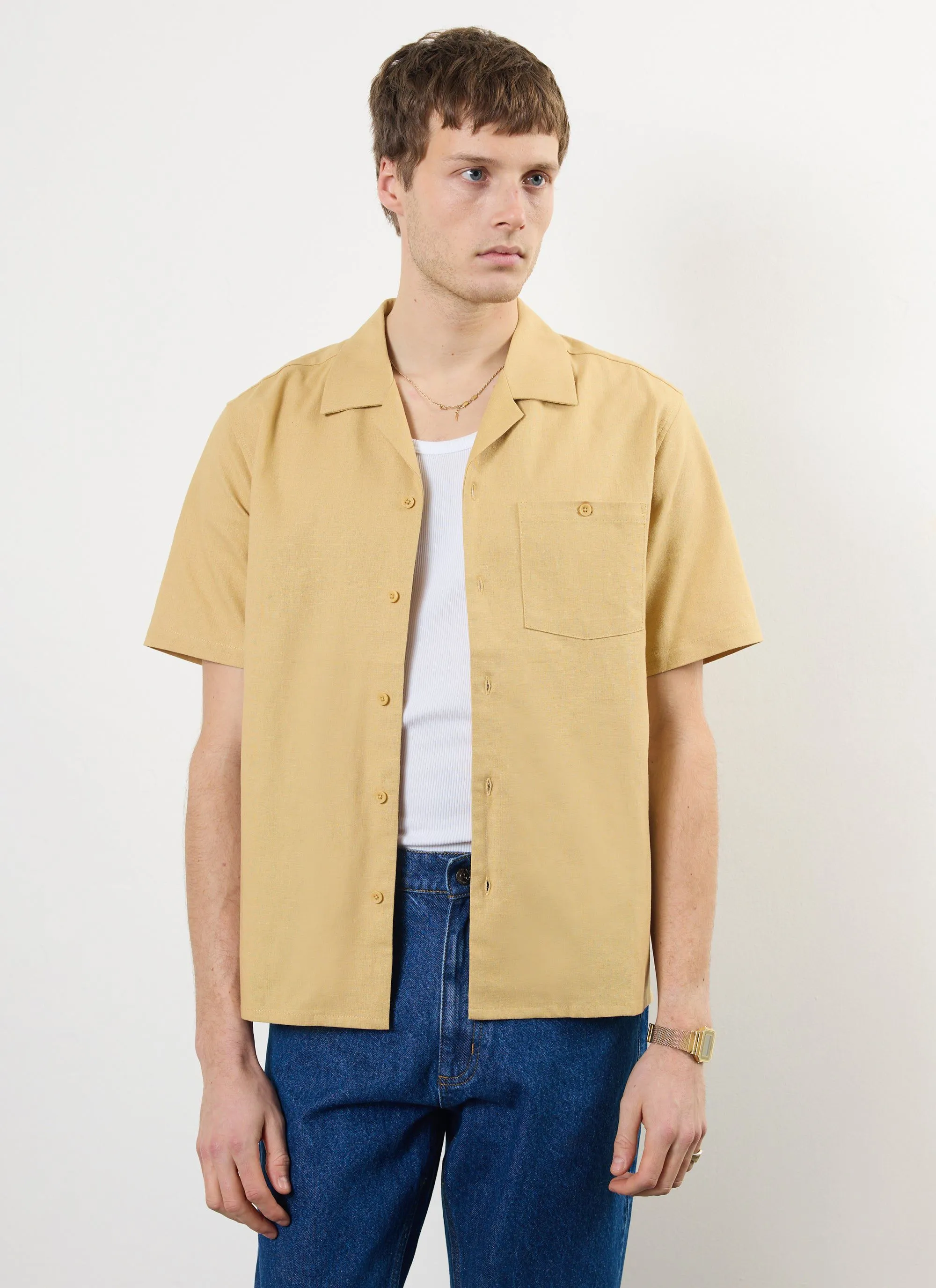 Short Sleeve Cuban Shirt | Linen | Tan sold by Percival