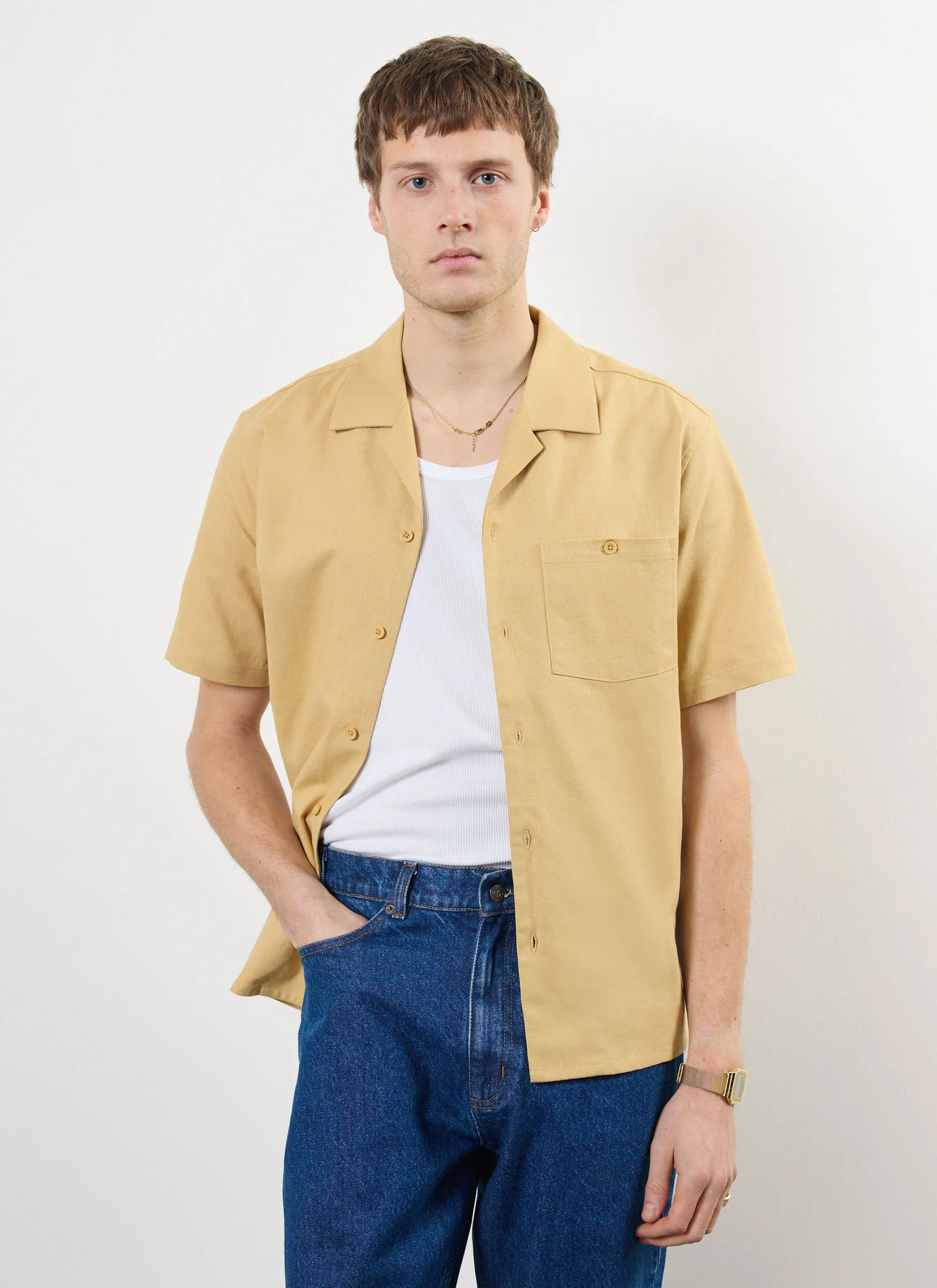 Short Sleeve Cuban Shirt | Linen | Tan sold by Percival product image thumbnail 3