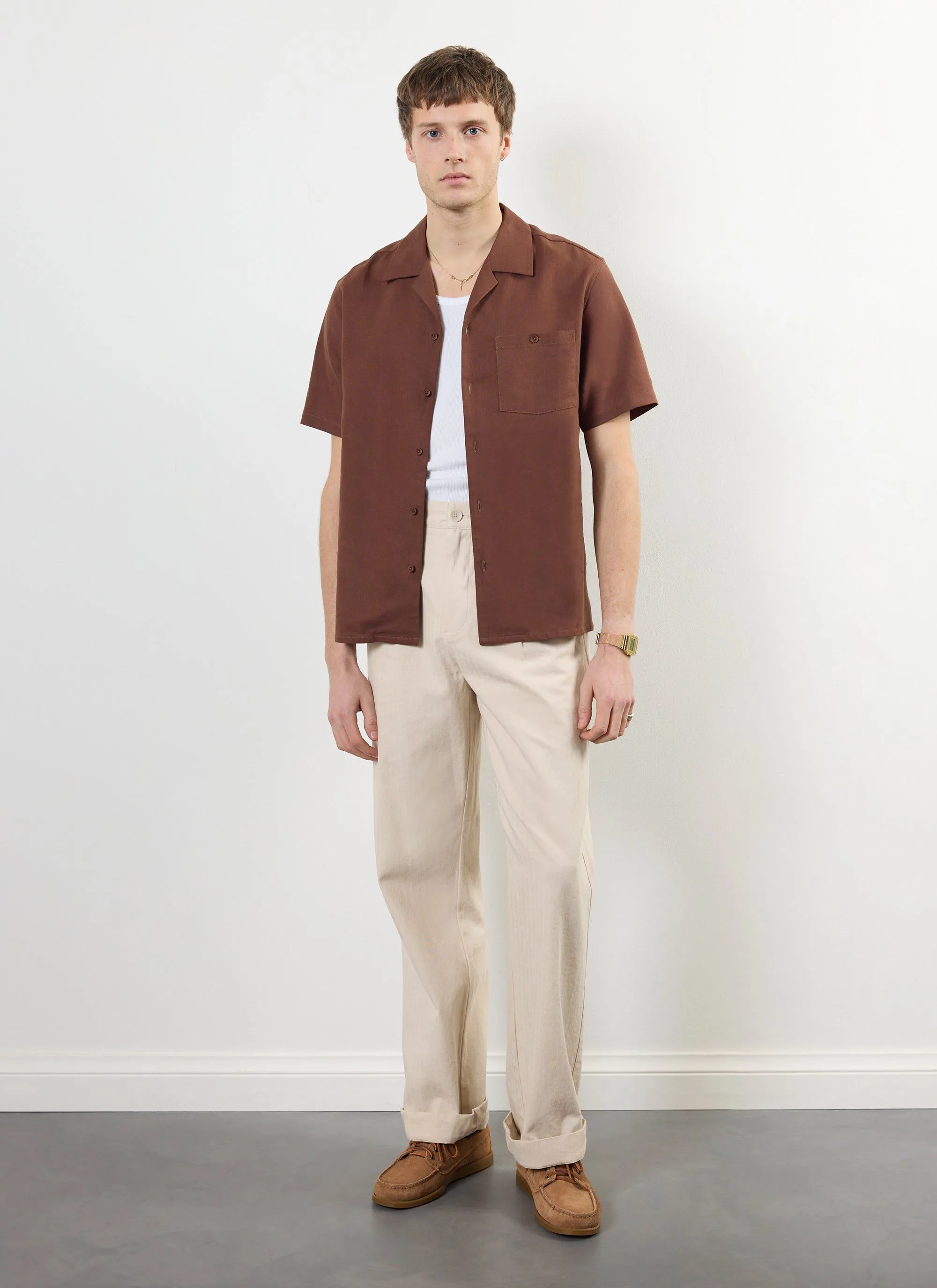 Short Sleeve Cuban Shirt | Linen | Espresso sold by Percival product image thumbnail 2