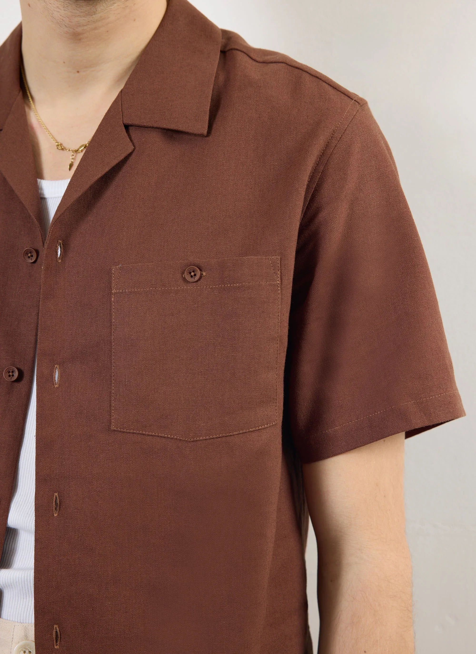 Short Sleeve Cuban Shirt | Linen | Espresso sold by Percival product image thumbnail 5