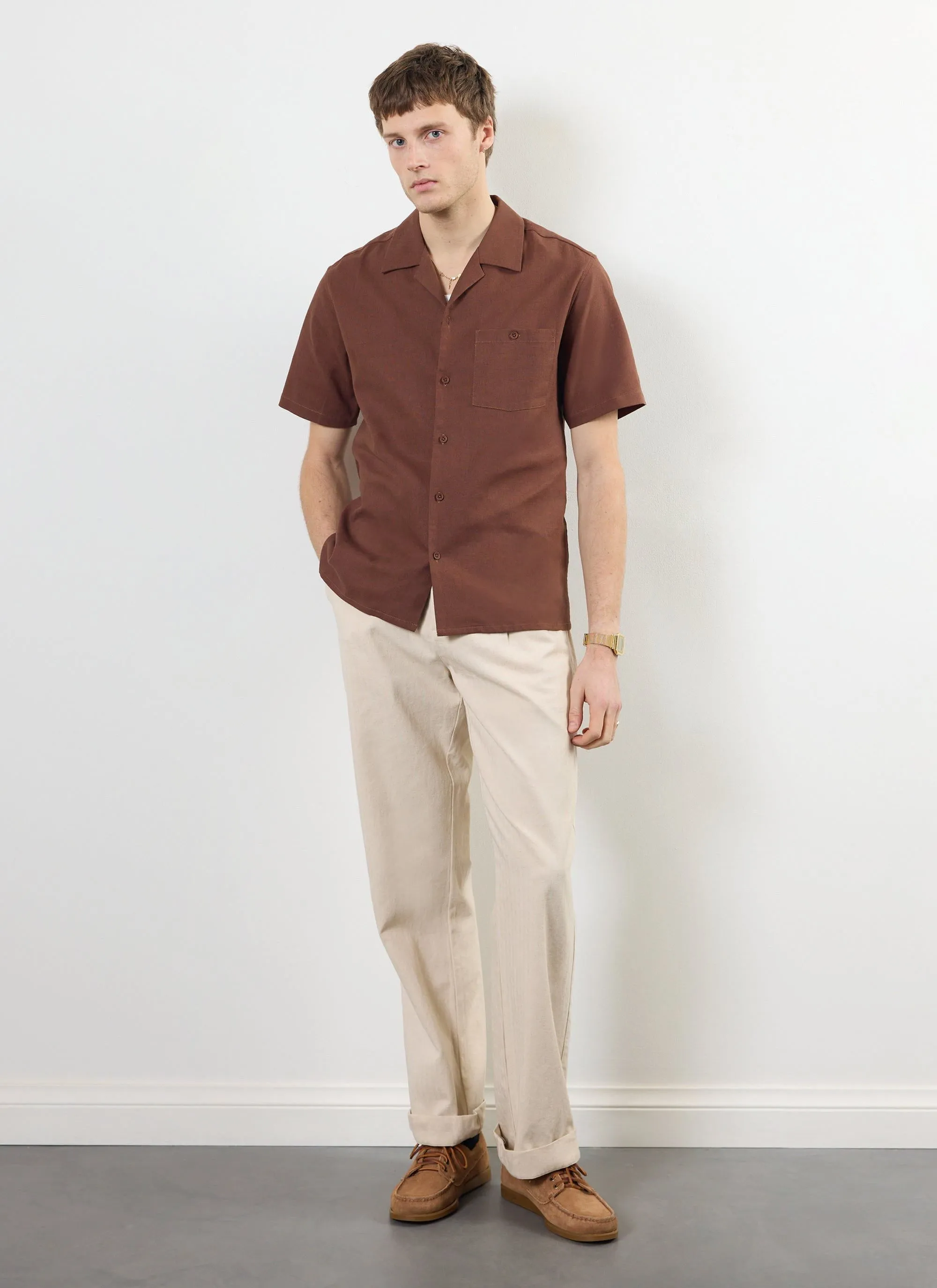 Short Sleeve Cuban Shirt | Linen | Espresso sold by Percival product image thumbnail 3