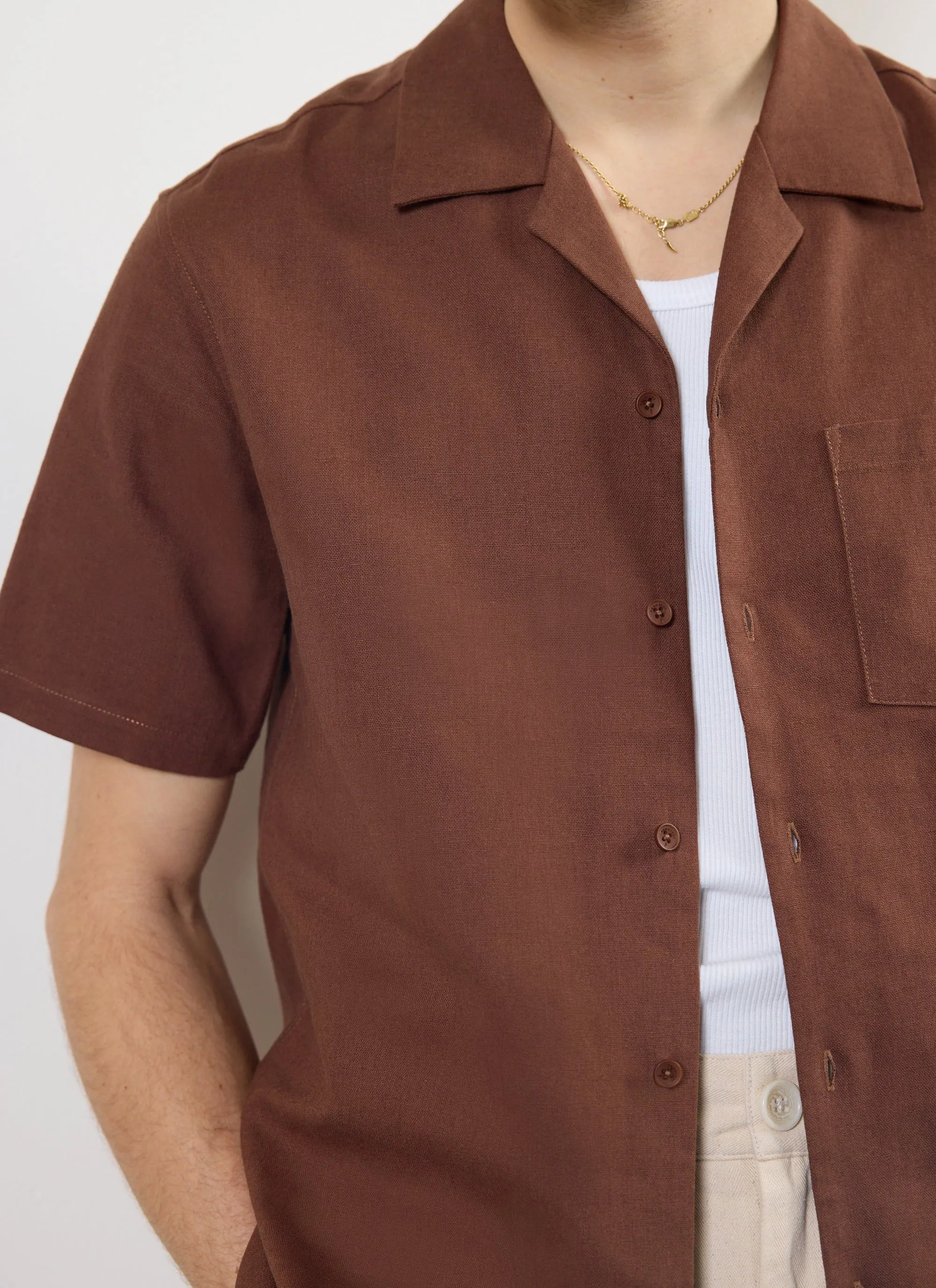 Short Sleeve Cuban Shirt | Linen | Espresso sold by Percival product image thumbnail 4