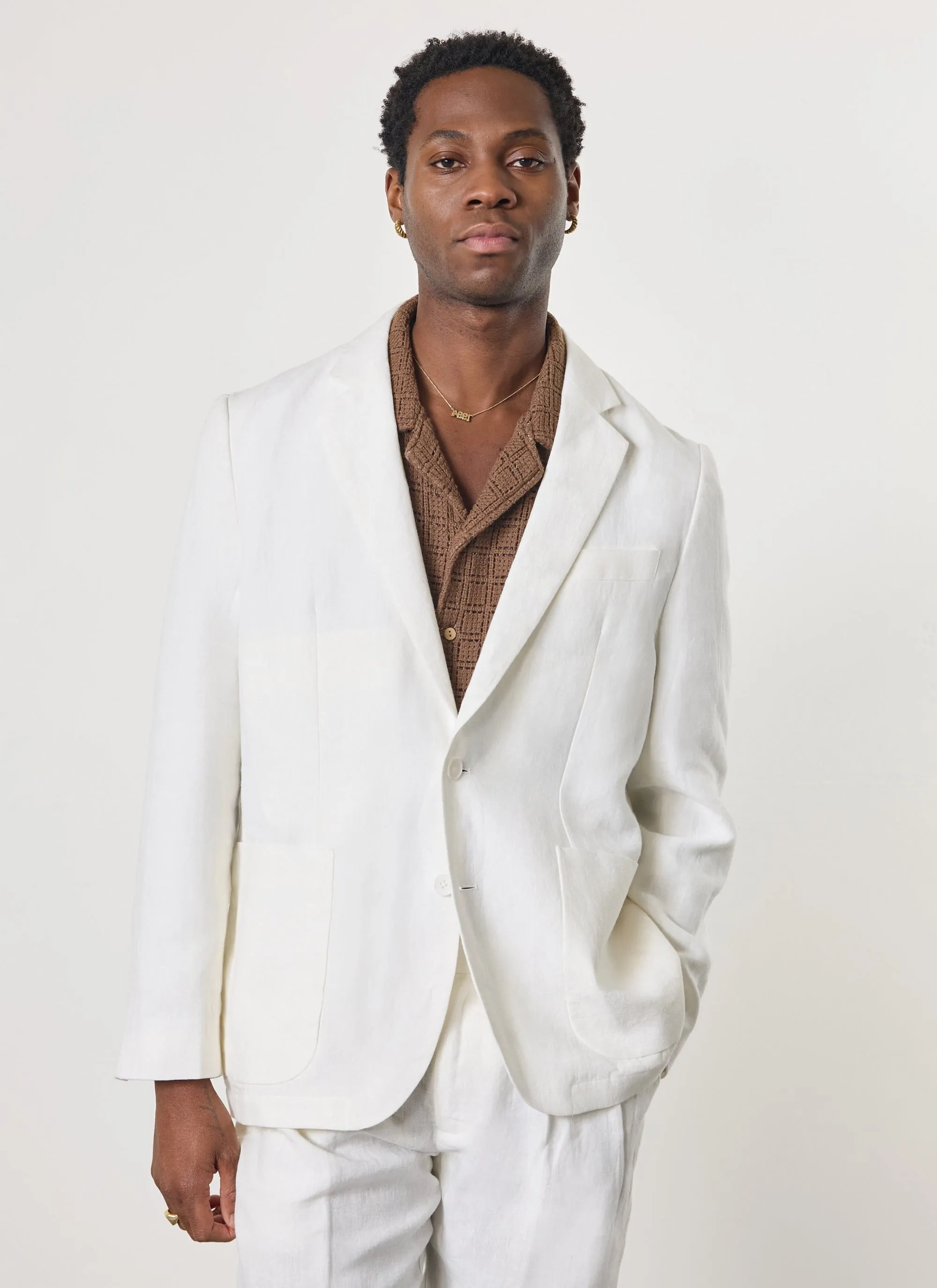Relaxed Tailored Linen Blazer | White sold by Percival product image thumbnail 4