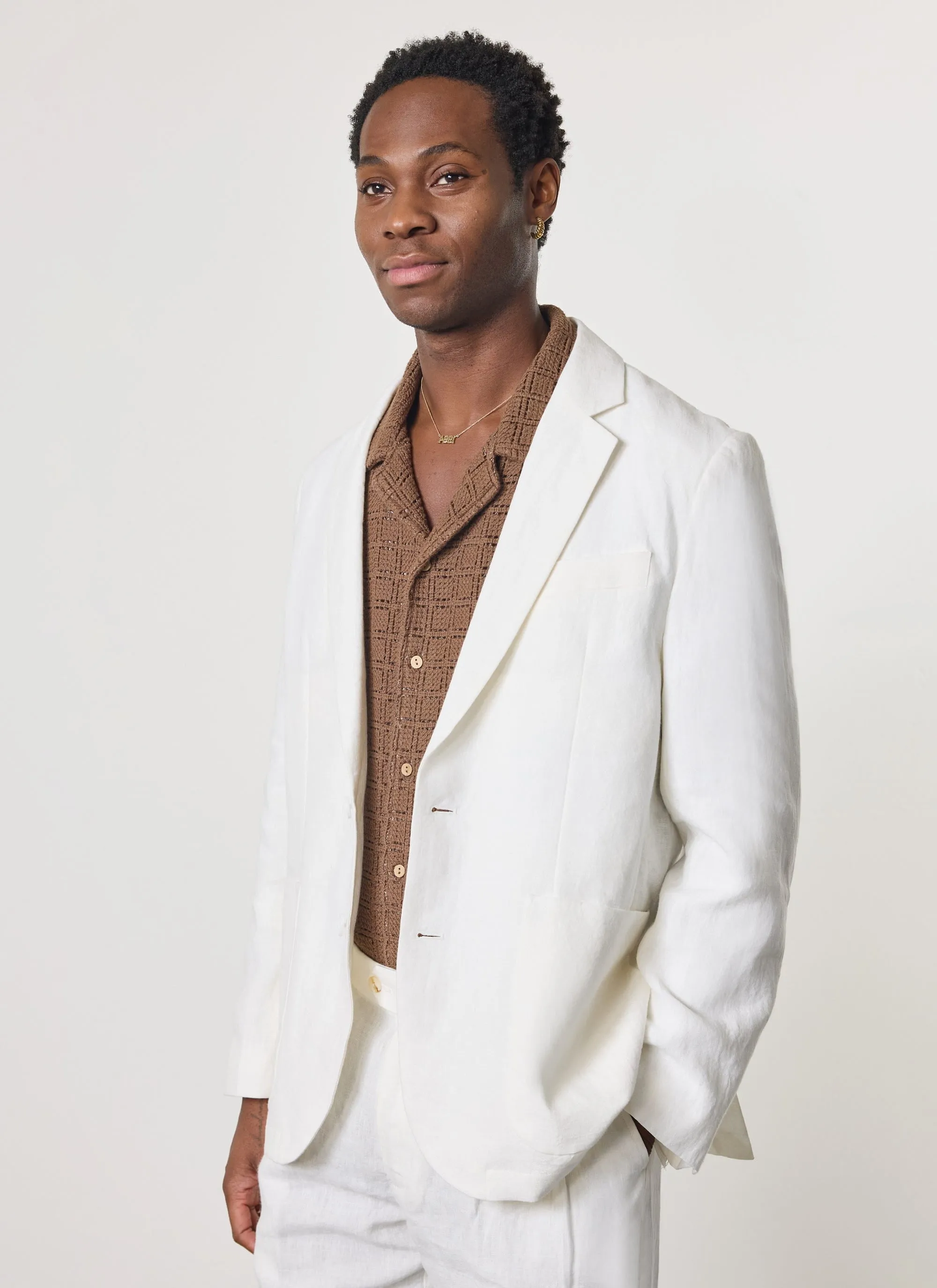 Relaxed Tailored Linen Blazer | White sold by Percival