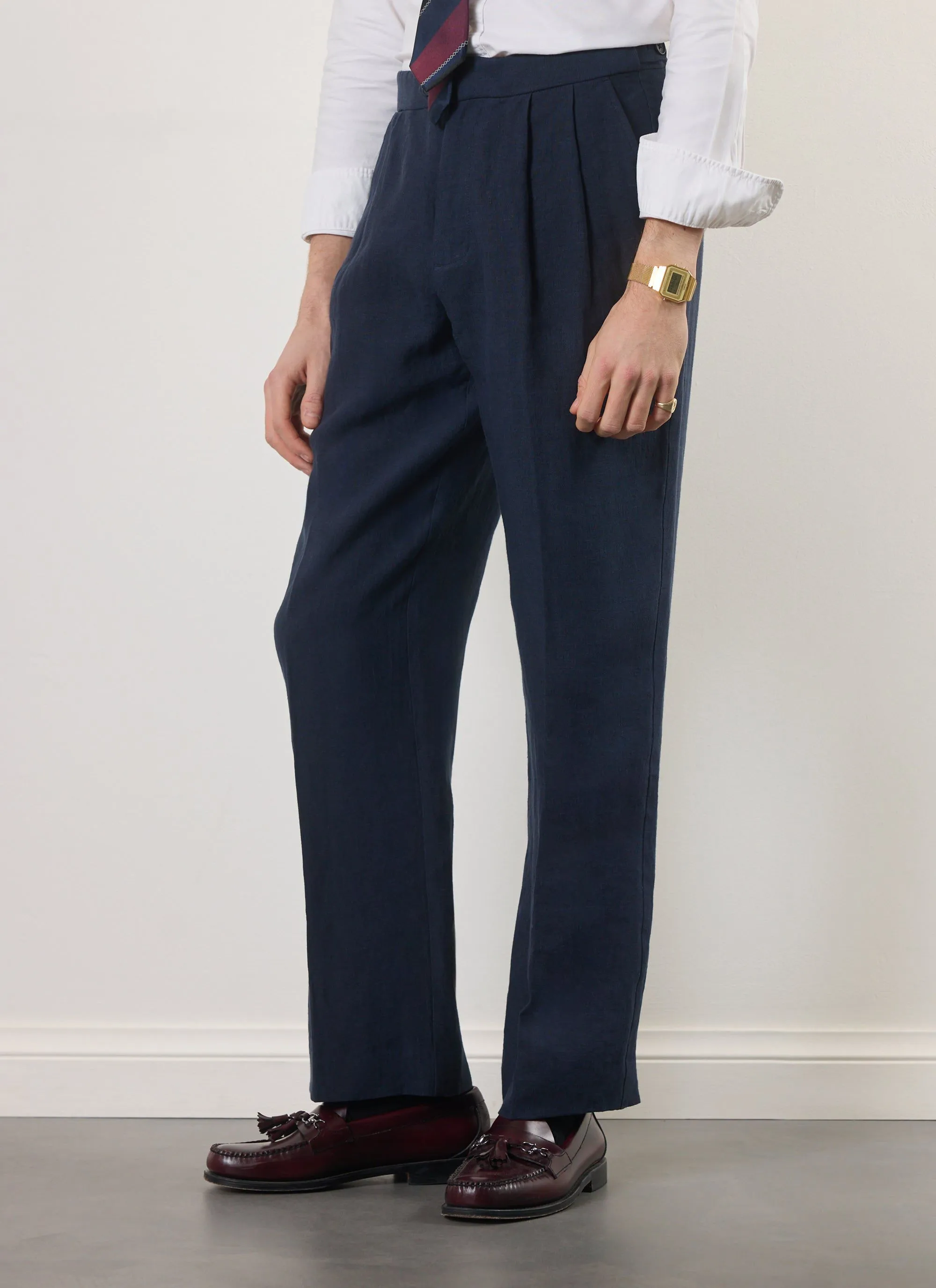 Pleated Tailored Trousers | Linen | Navy sold by Percival product image thumbnail 3
