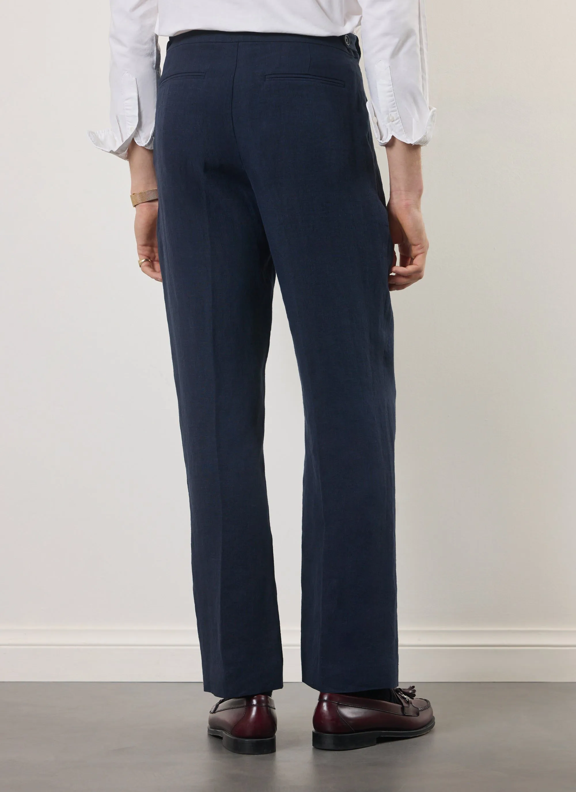 Pleated Tailored Trousers | Linen | Navy sold by Percival product image thumbnail 4