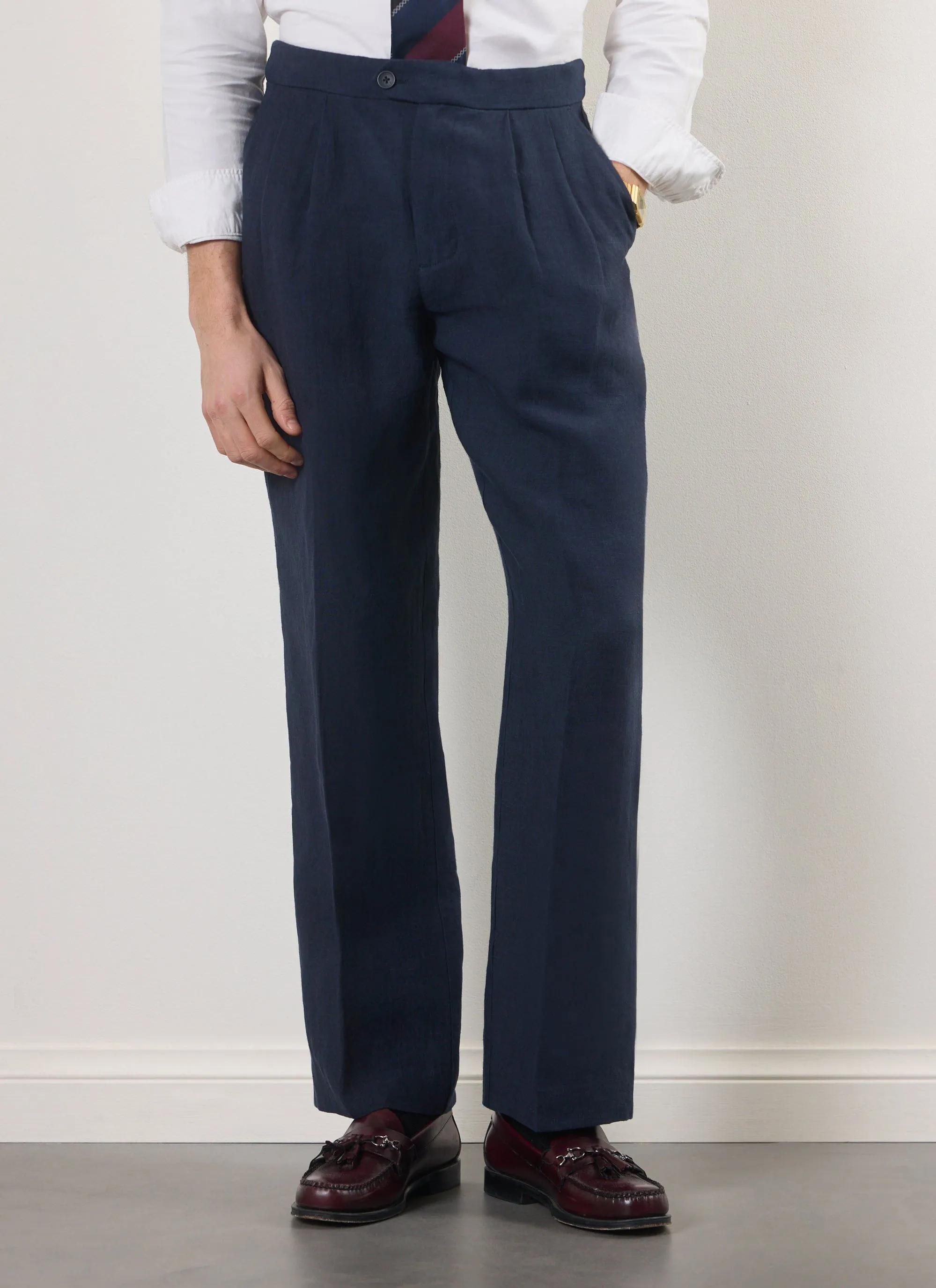 Pleated Tailored Trousers | Linen | Navy sold by Percival product image thumbnail 2