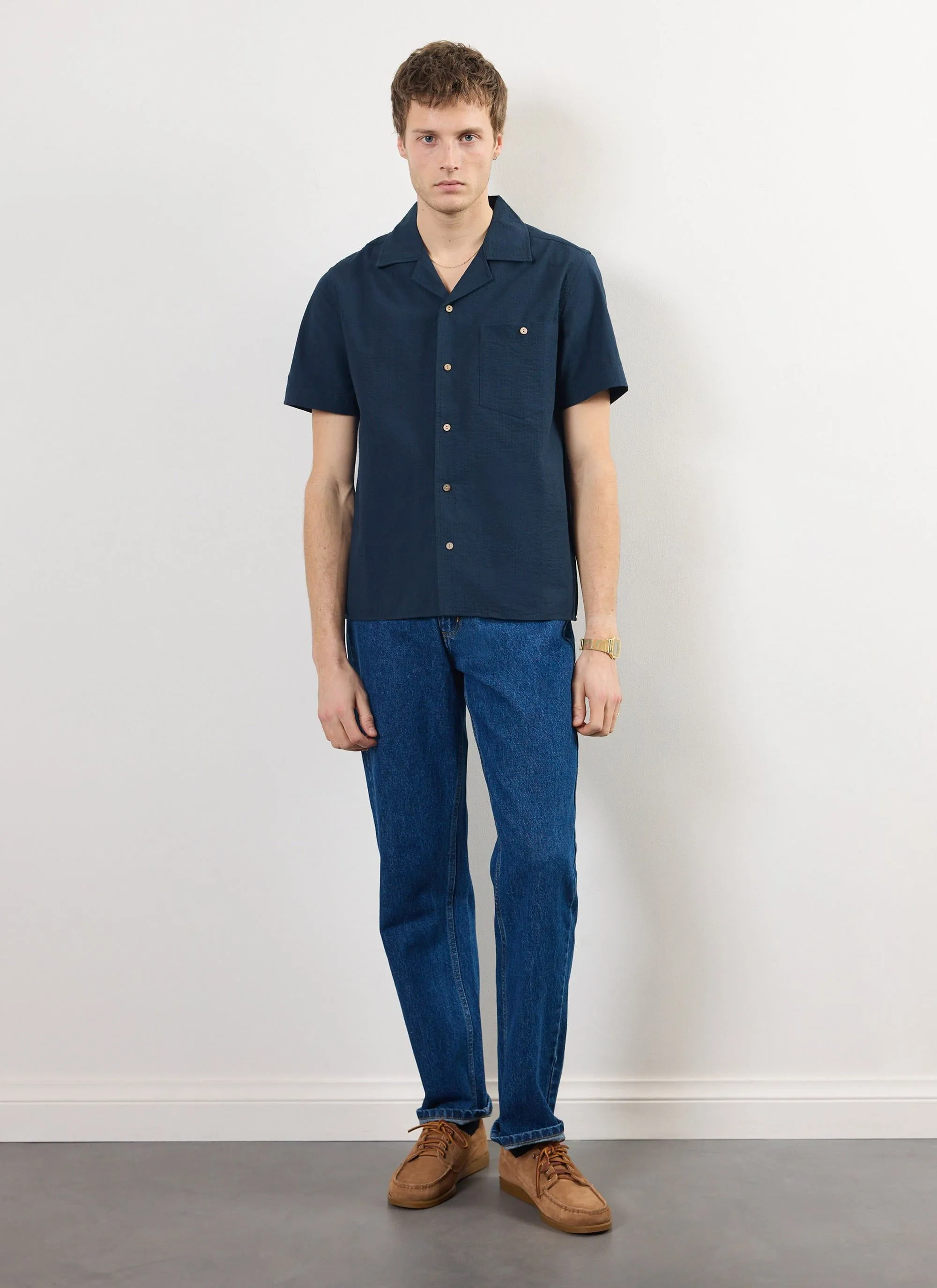 Cuban Shirt | Seersucker | Navy sold by Percival product image thumbnail 4