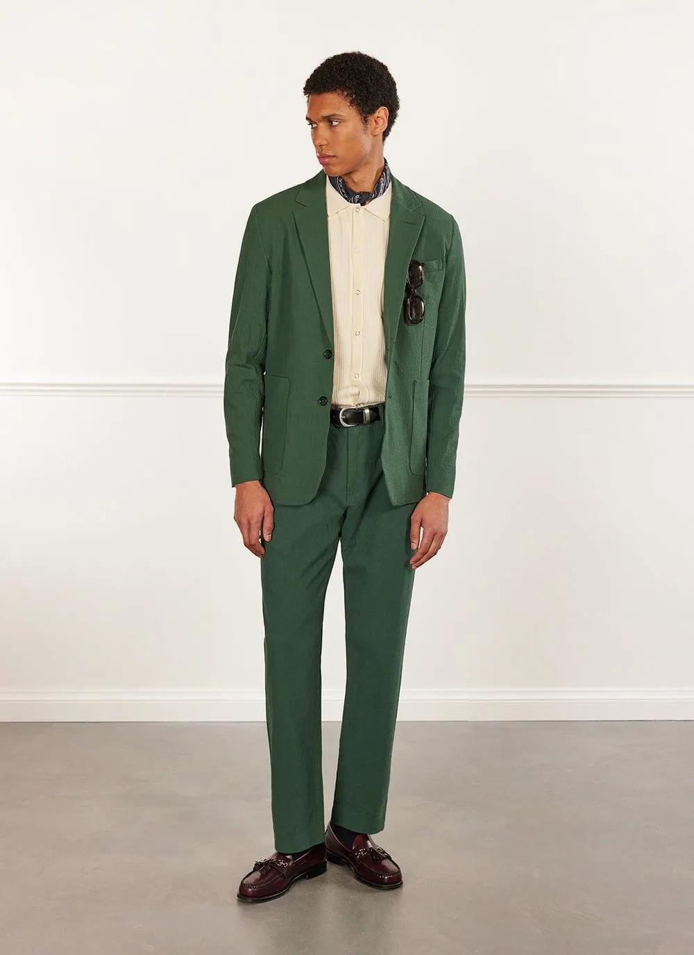Archive Tailored Seersucker Trousers | Forest sold by Percival product image thumbnail 4