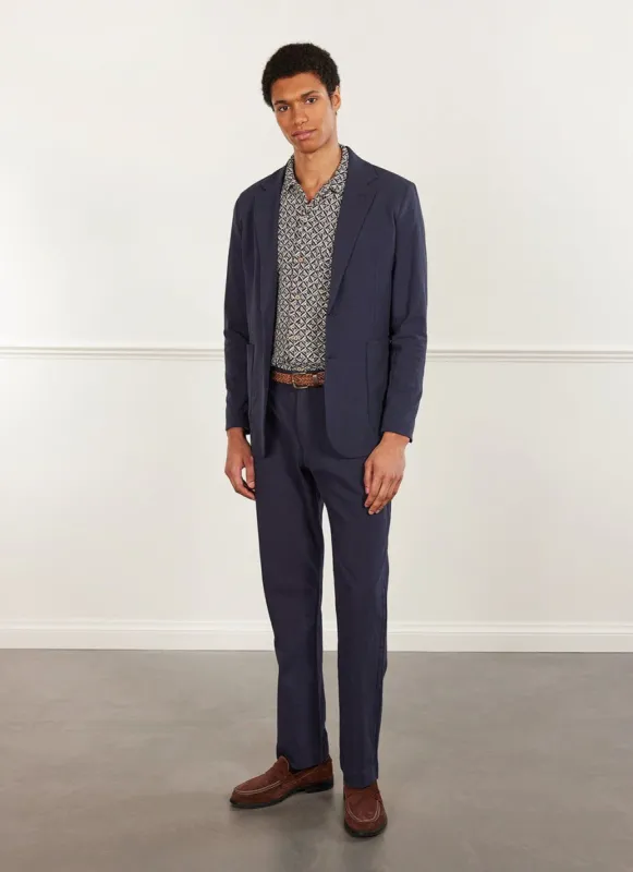 Archive Tailored Seersucker Blazer | Navy sold by Percival
