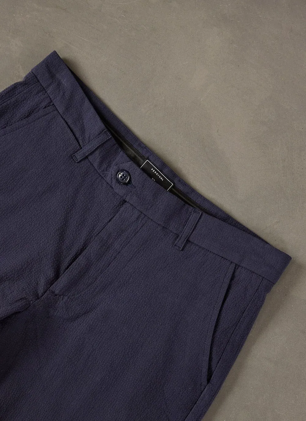 Archive Tailored Seersucker Trousers | Navy sold by Percival product image thumbnail 4