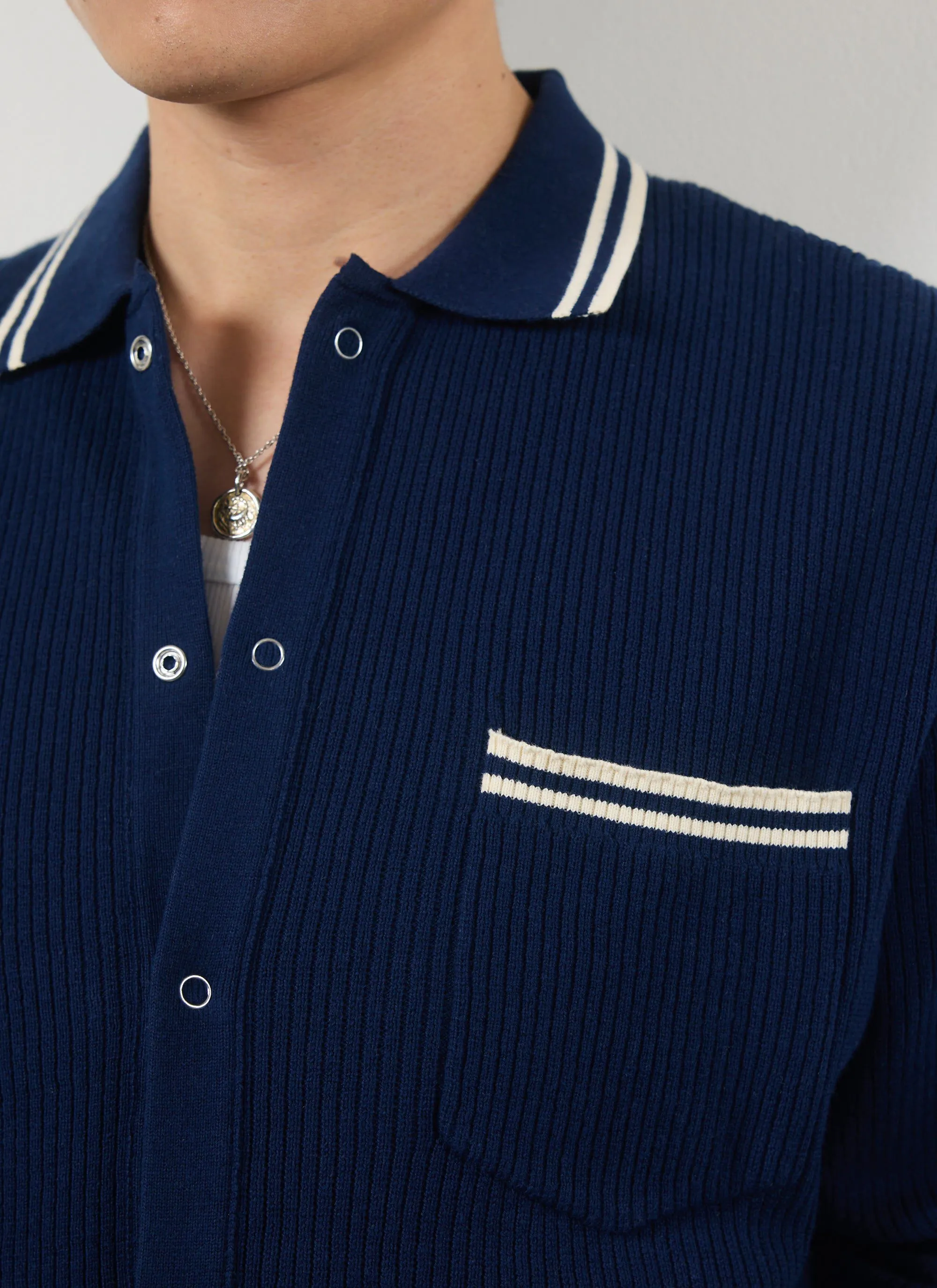 Pablo Cotton Knitted Shirt | Long Sleeve | Navy sold by Percival product image thumbnail 3