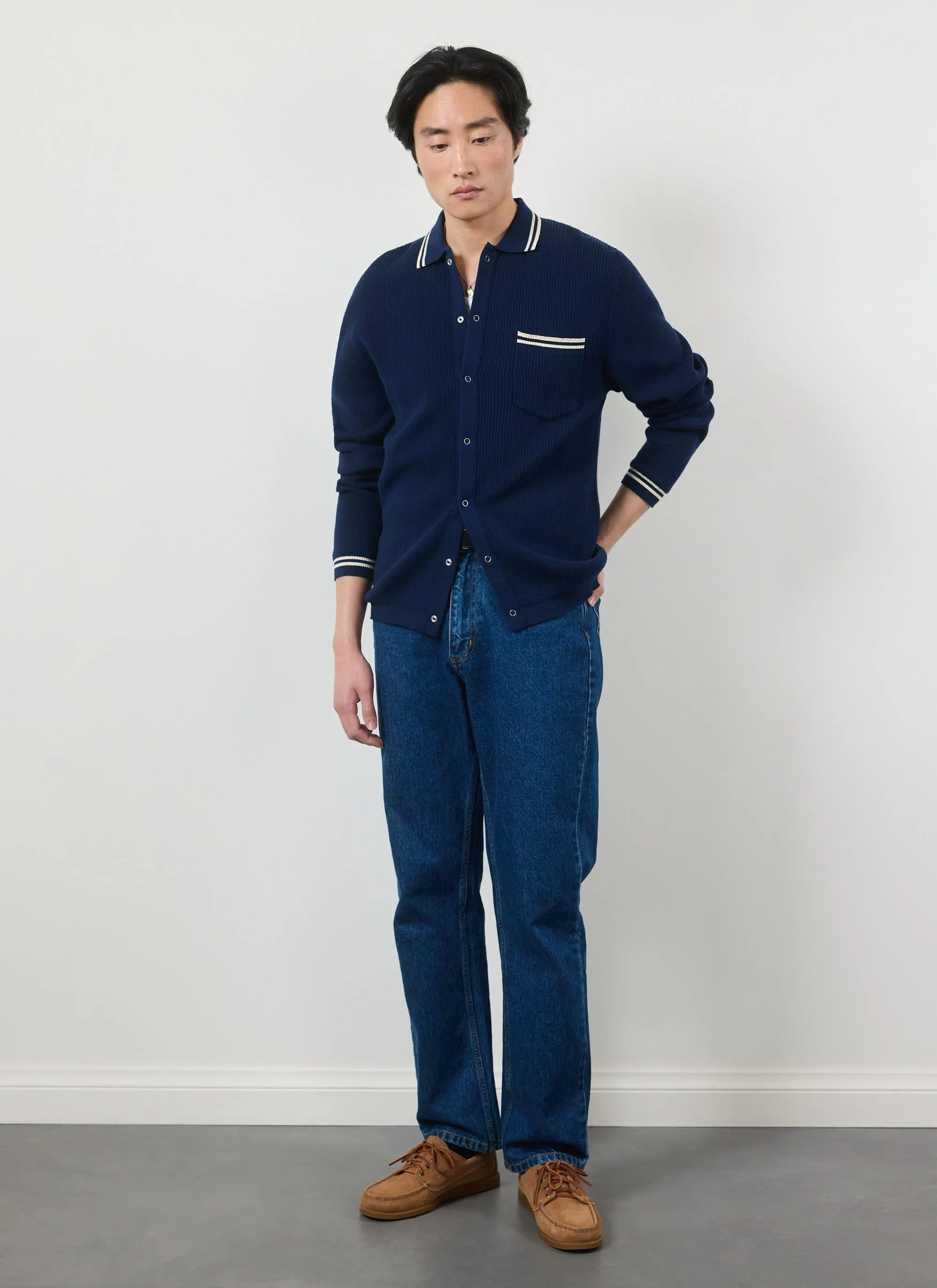 Pablo Cotton Knitted Shirt | Long Sleeve | Navy sold by Percival product image thumbnail 2