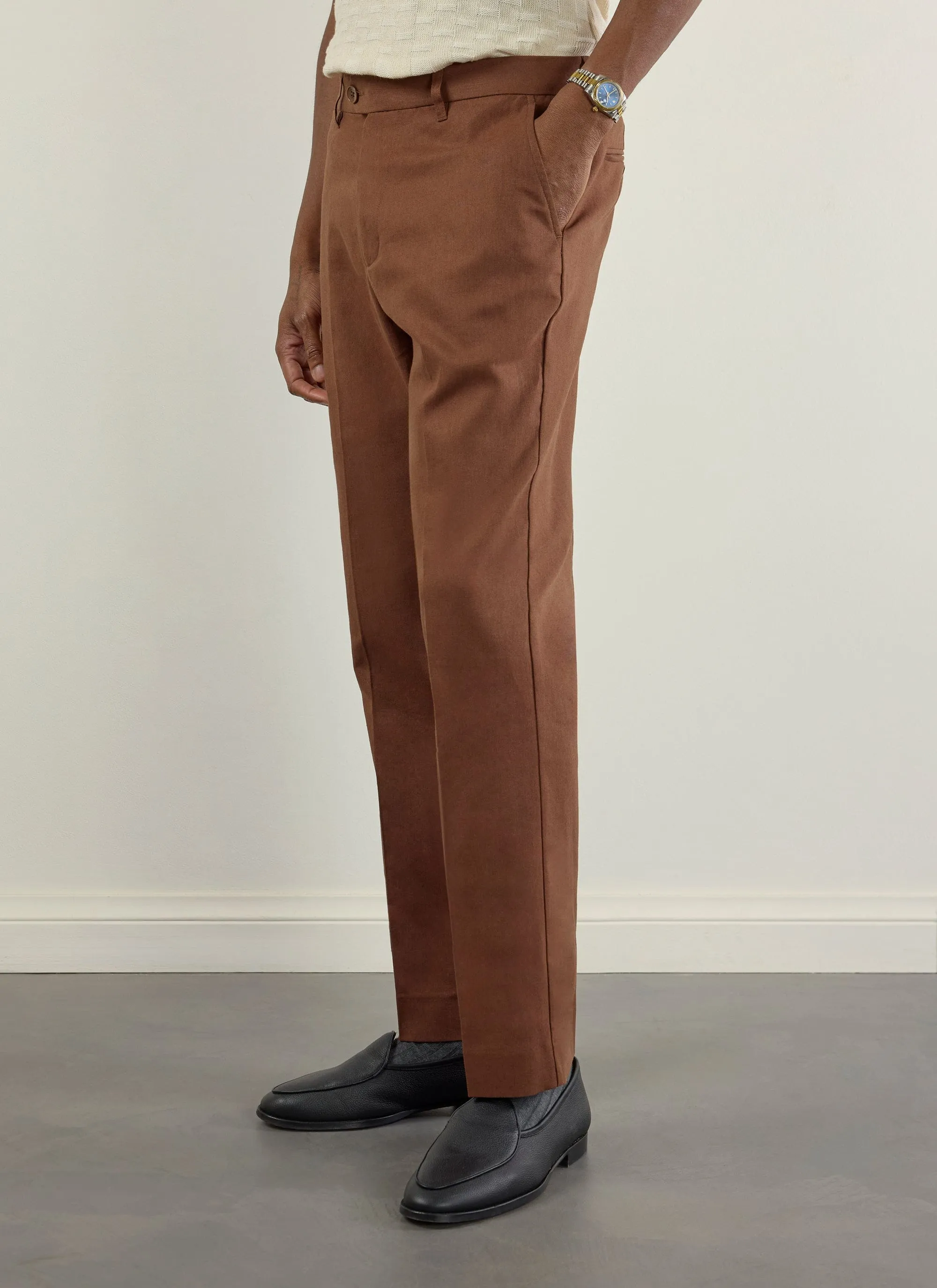 Tailored Linen Trousers | Espresso sold by Percival product image thumbnail 3