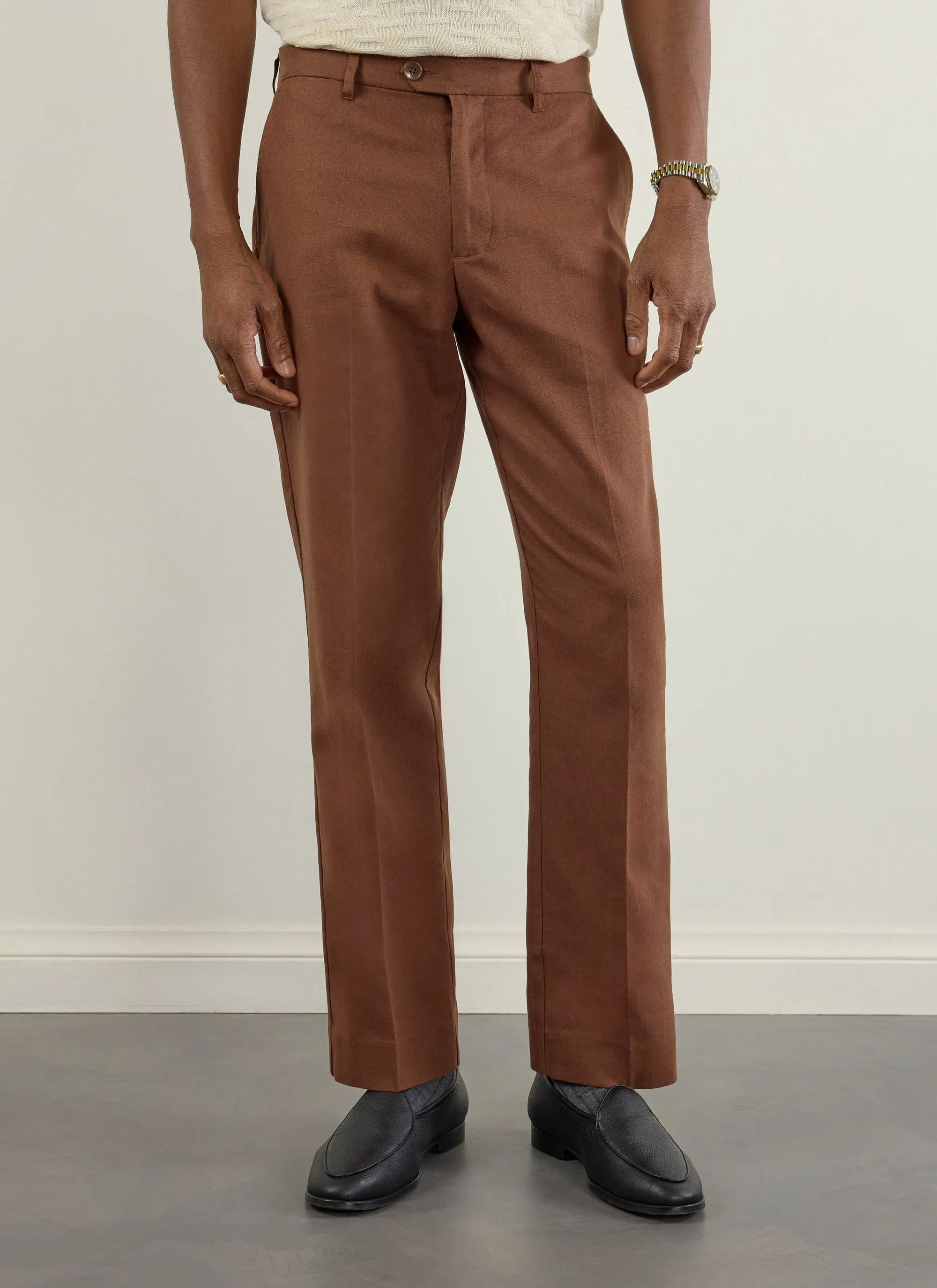 Tailored Linen Trousers | Espresso sold by Percival product image thumbnail 2