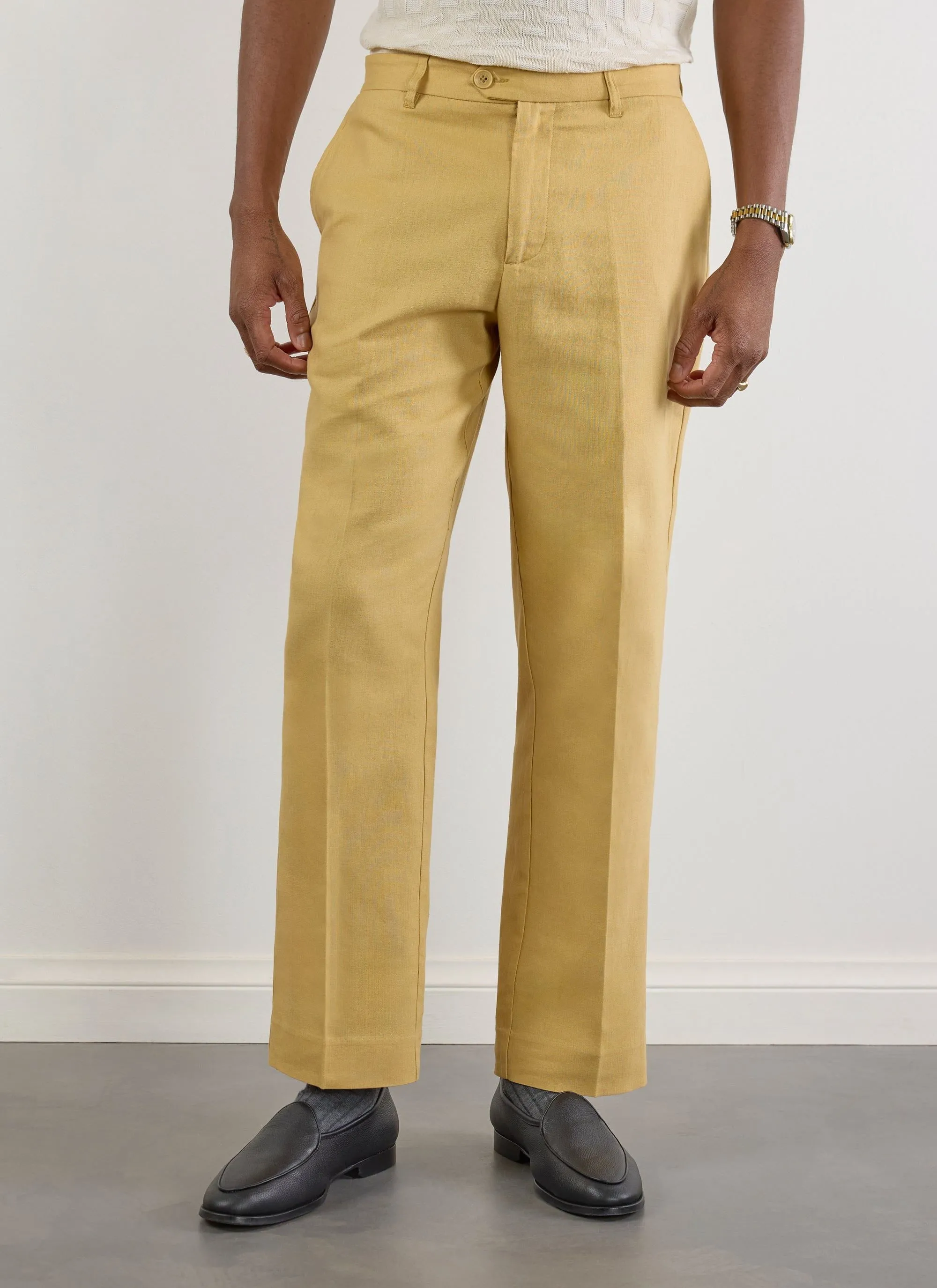 Tailored Linen Trousers | Tan sold by Percival