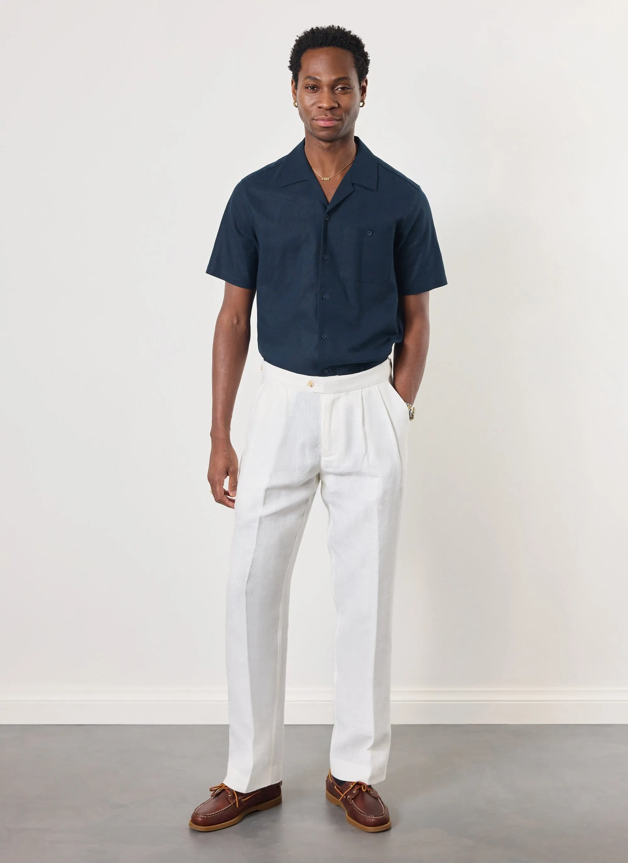 Pleated Tailored Trousers | Linen | White sold by Percival product image thumbnail 5