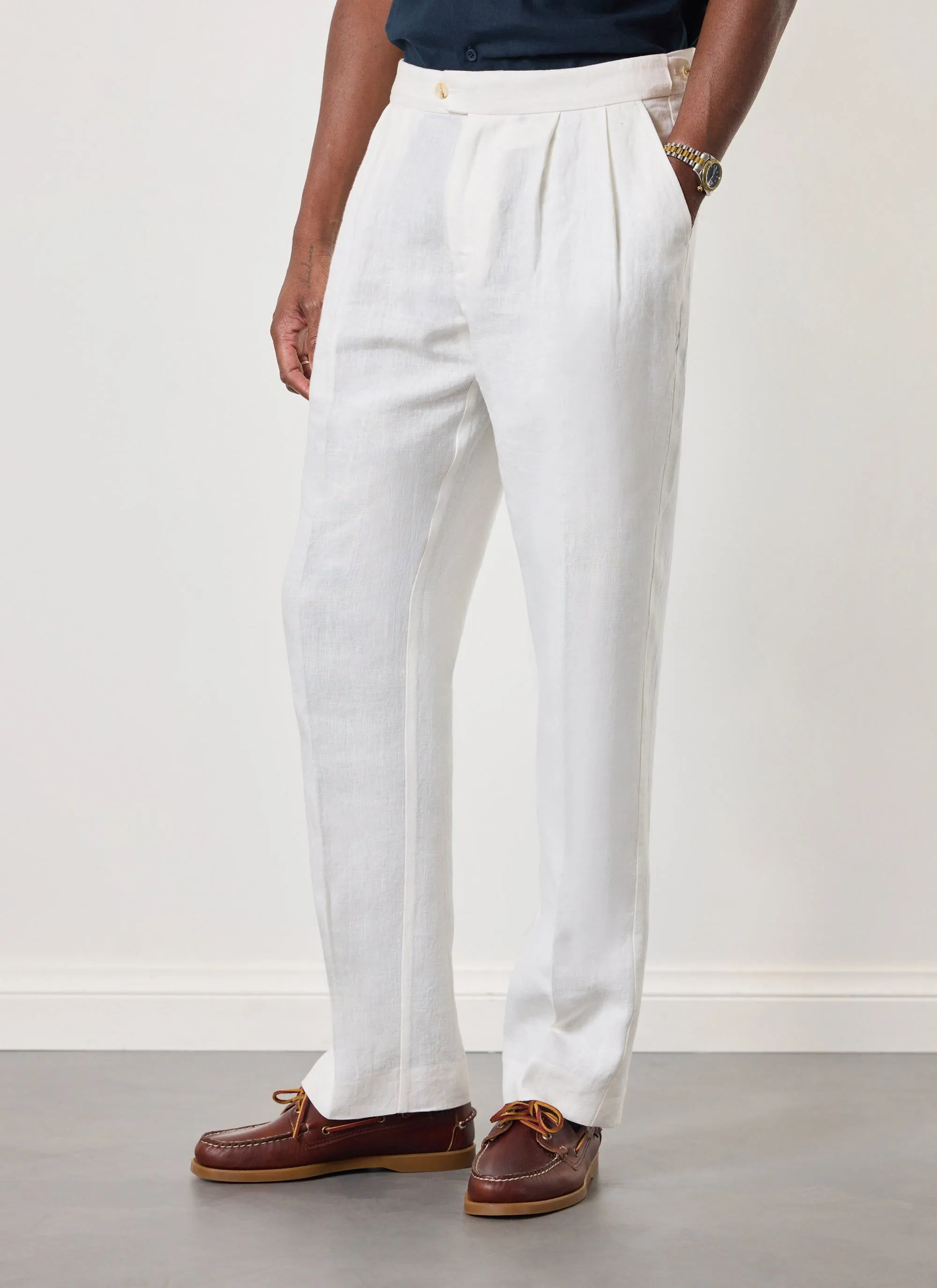 Pleated Tailored Trousers | Linen | White sold by Percival product image thumbnail 2