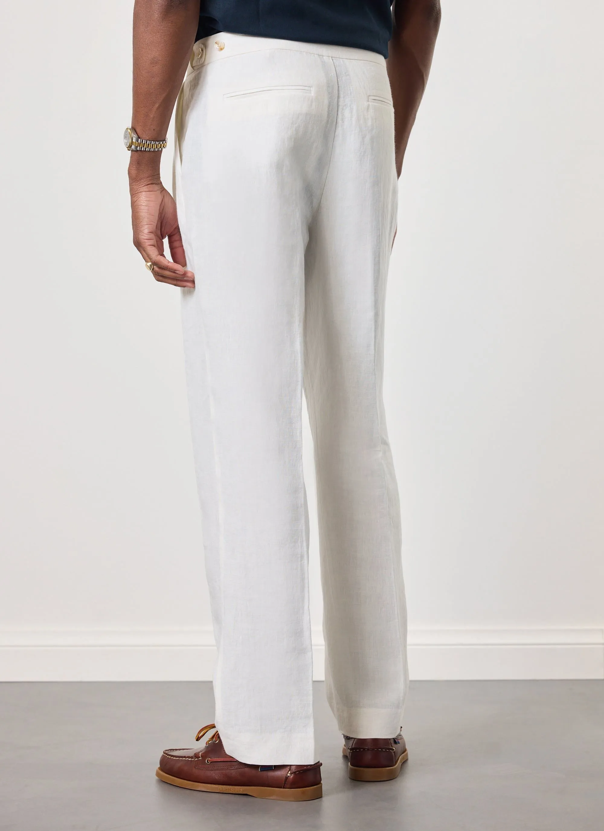 Pleated Tailored Trousers | Linen | White sold by Percival product image thumbnail 3