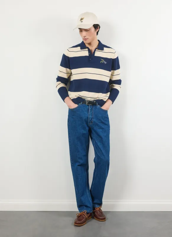 Striped Polo | Cotton | Navy sold by Percival