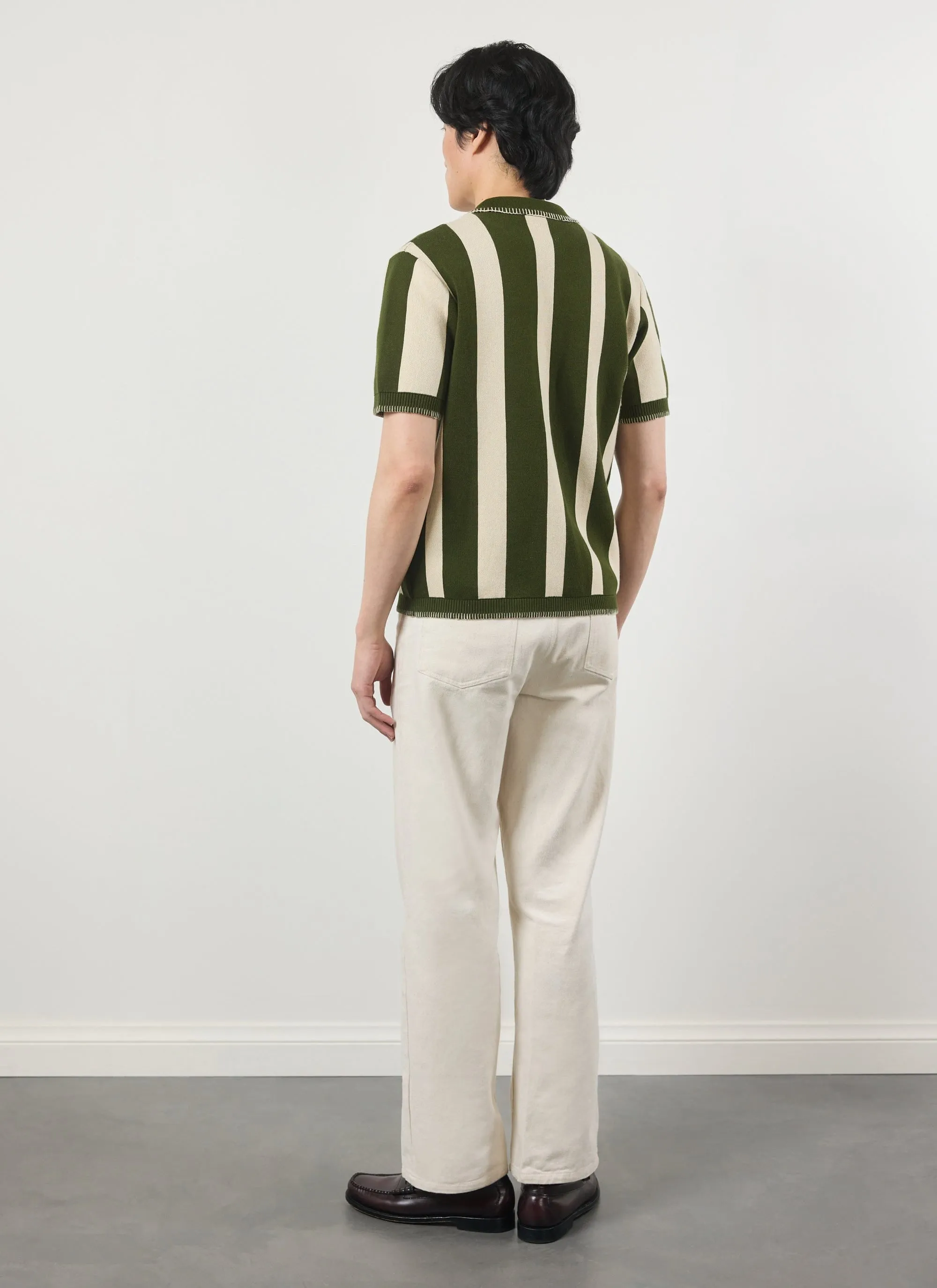 Knitted Stripe Cuban Shirt | Green sold by Percival product image thumbnail 3