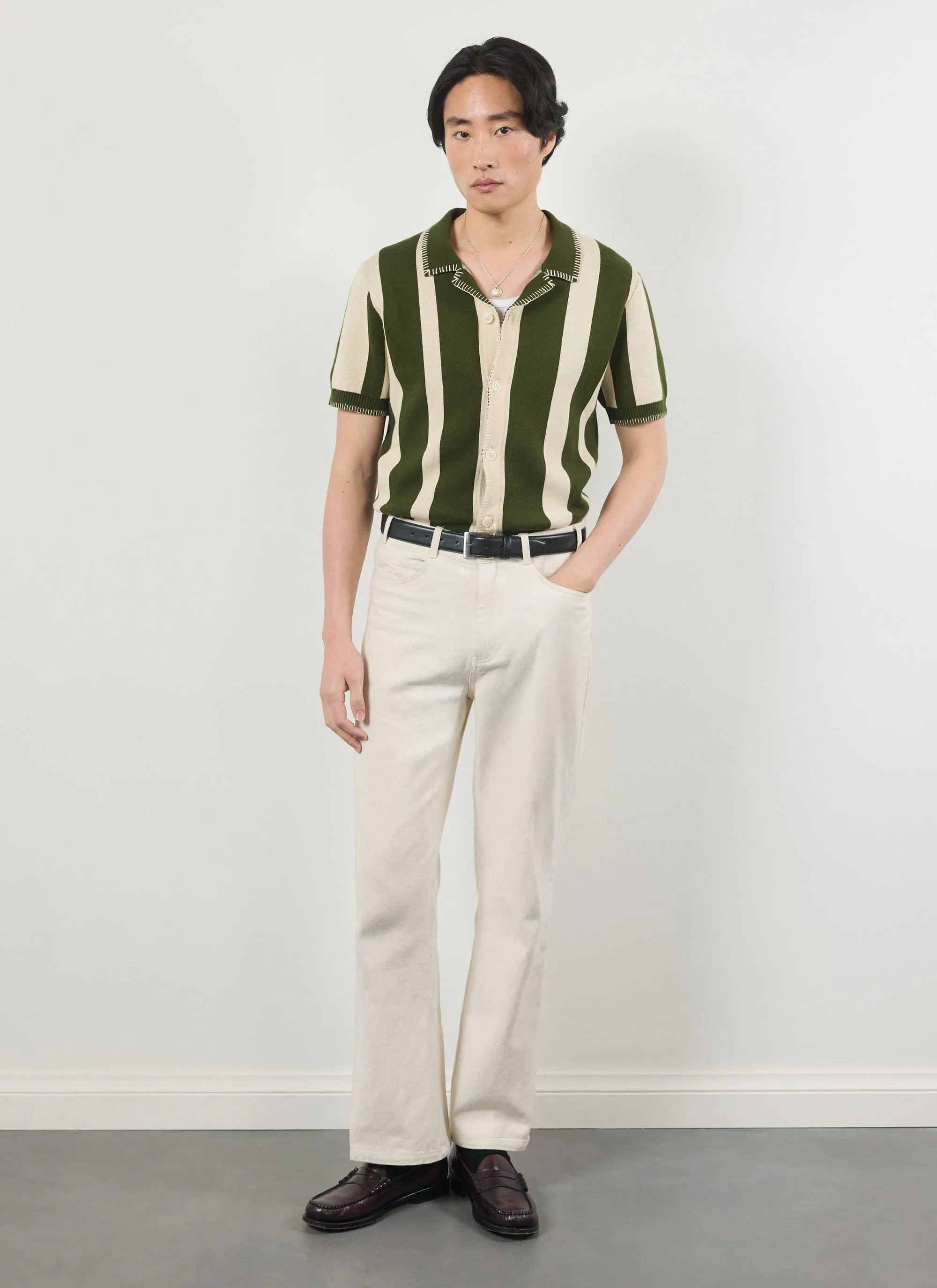 Knitted Stripe Cuban Shirt | Green sold by Percival product image thumbnail 5