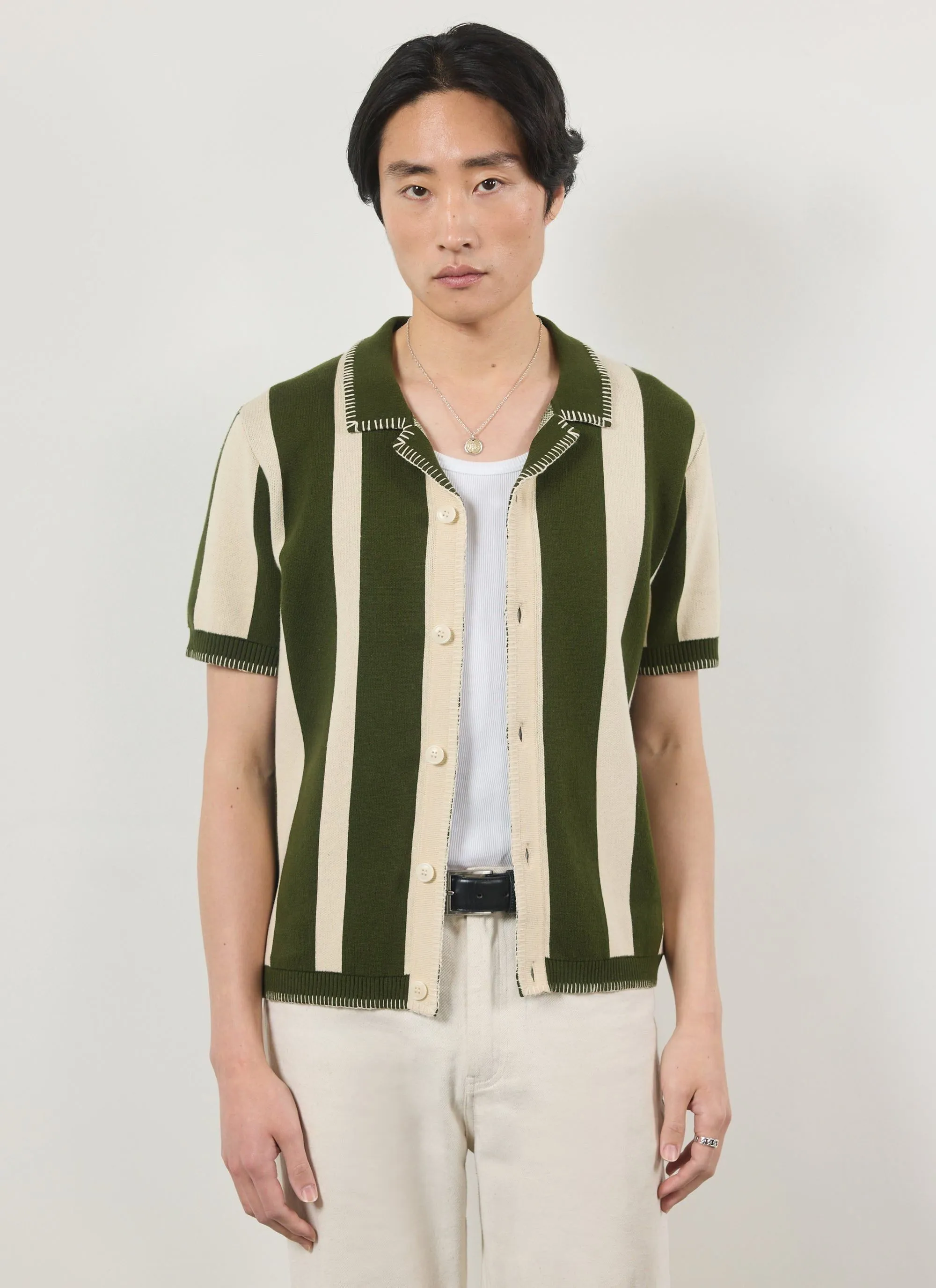 Knitted Stripe Cuban Shirt | Green sold by Percival product image thumbnail 4