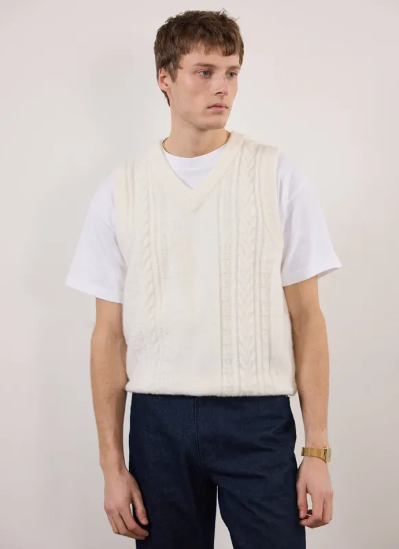 Cable Knit V-Neck Vest | Ecru sold by Percival