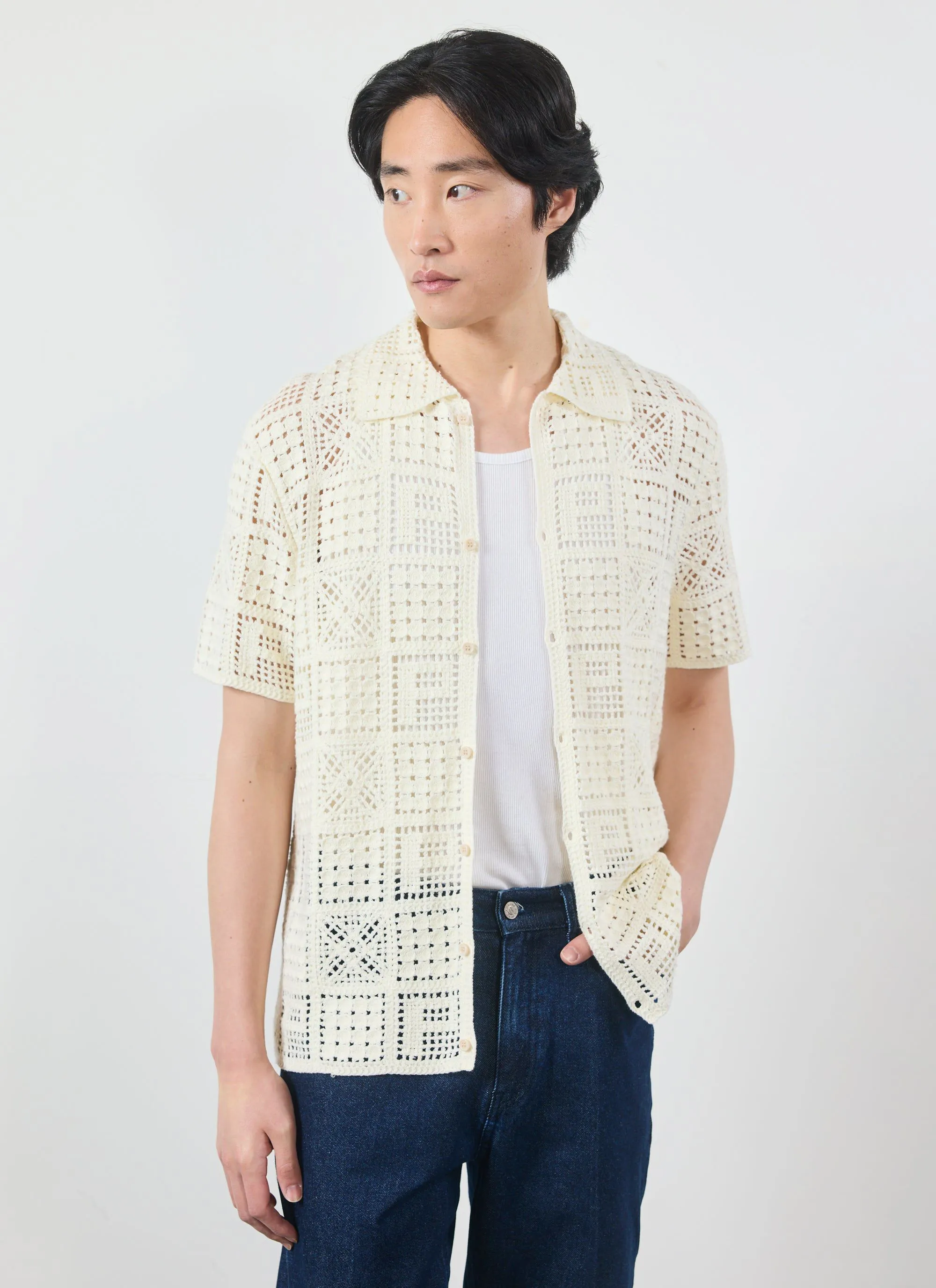 Crochet Groundsman Shirt | Cotton | Ecru sold by Percival product image thumbnail 4