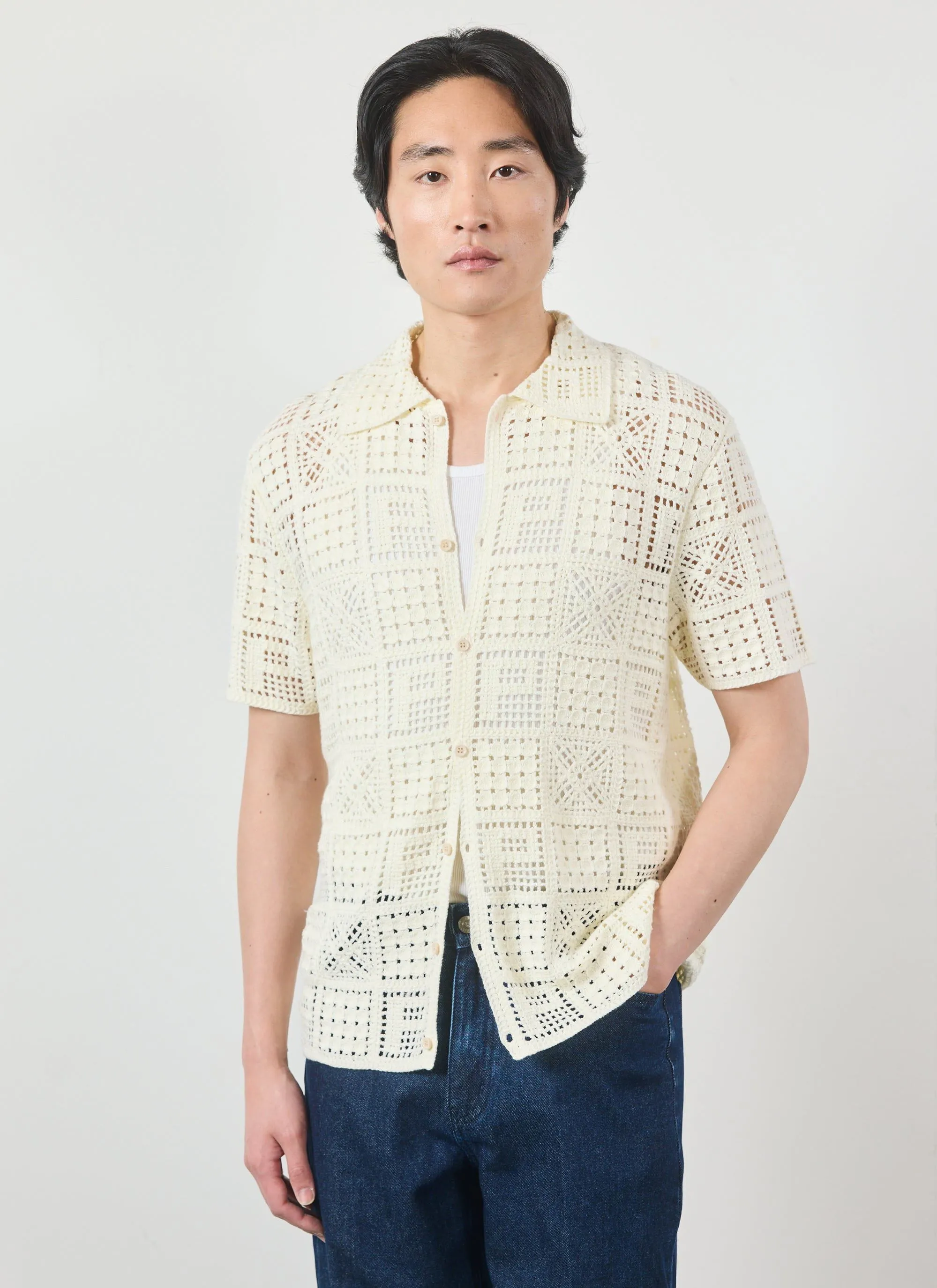 Crochet Groundsman Shirt | Cotton | Ecru sold by Percival