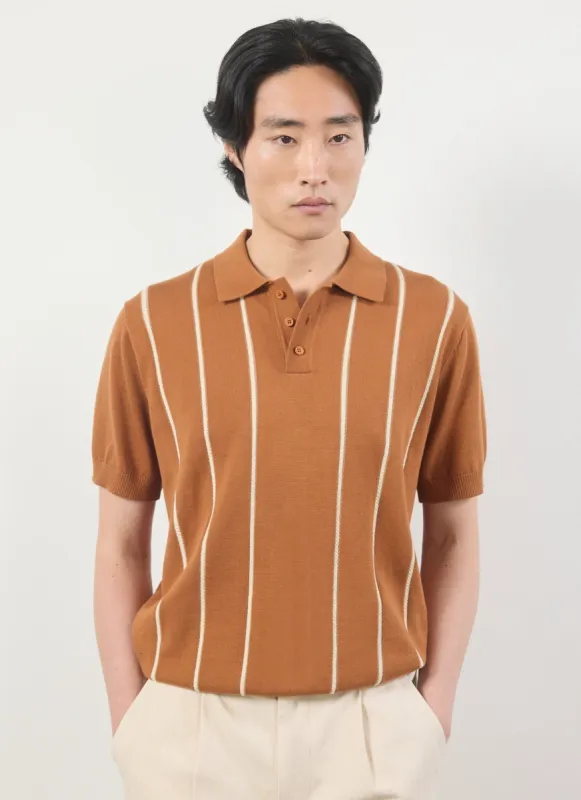 Casa Martini Knitted Polo | Micro Cable Cotton | Brown sold by Percival