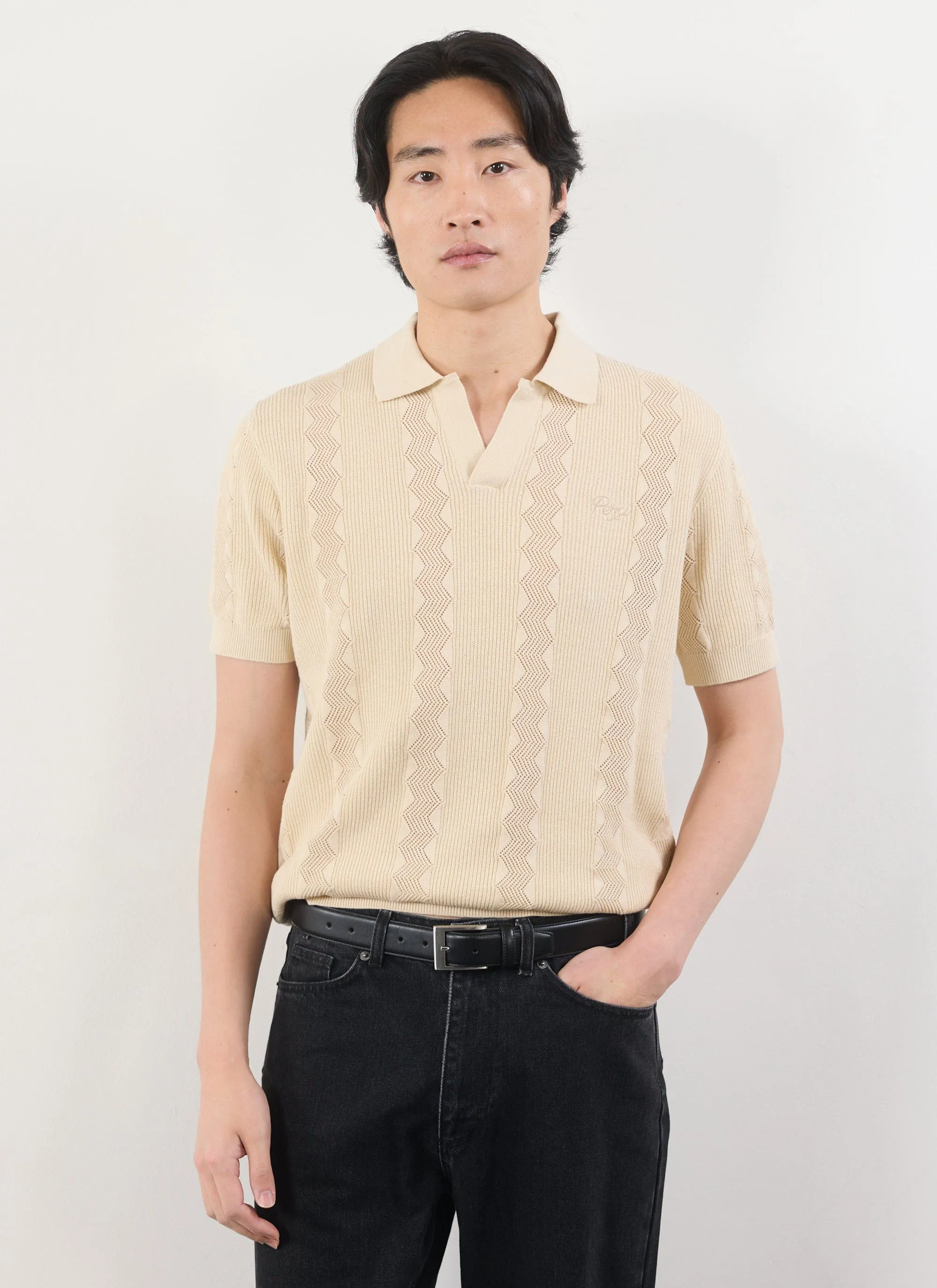 Casa Martini Knitted Polo | Genoa | Ecru sold by Percival