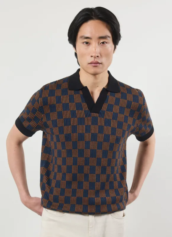Checkerboard Martini Knitted Polo | Cotton | Espresso sold by Percival