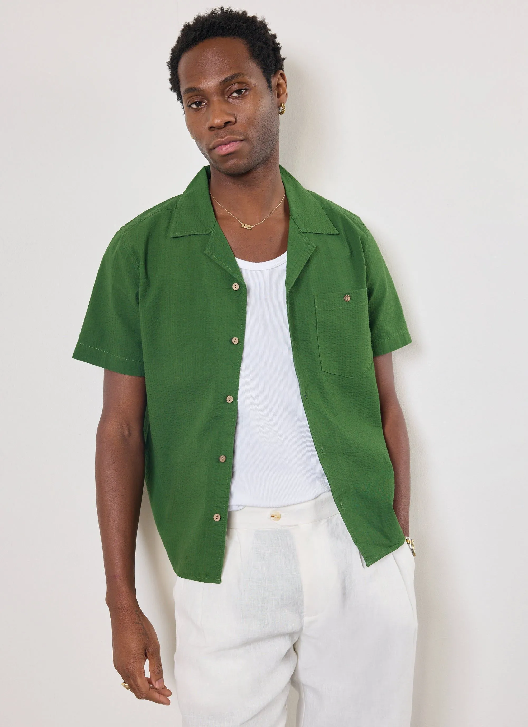 Cuban Shirt | Seersucker | Forest sold by Percival product image thumbnail 3