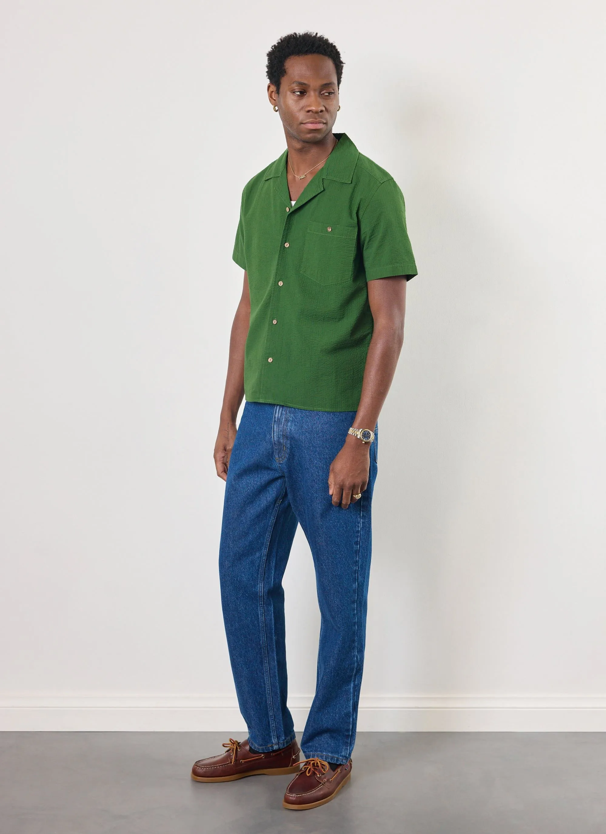 Cuban Shirt | Seersucker | Forest sold by Percival product image thumbnail 5