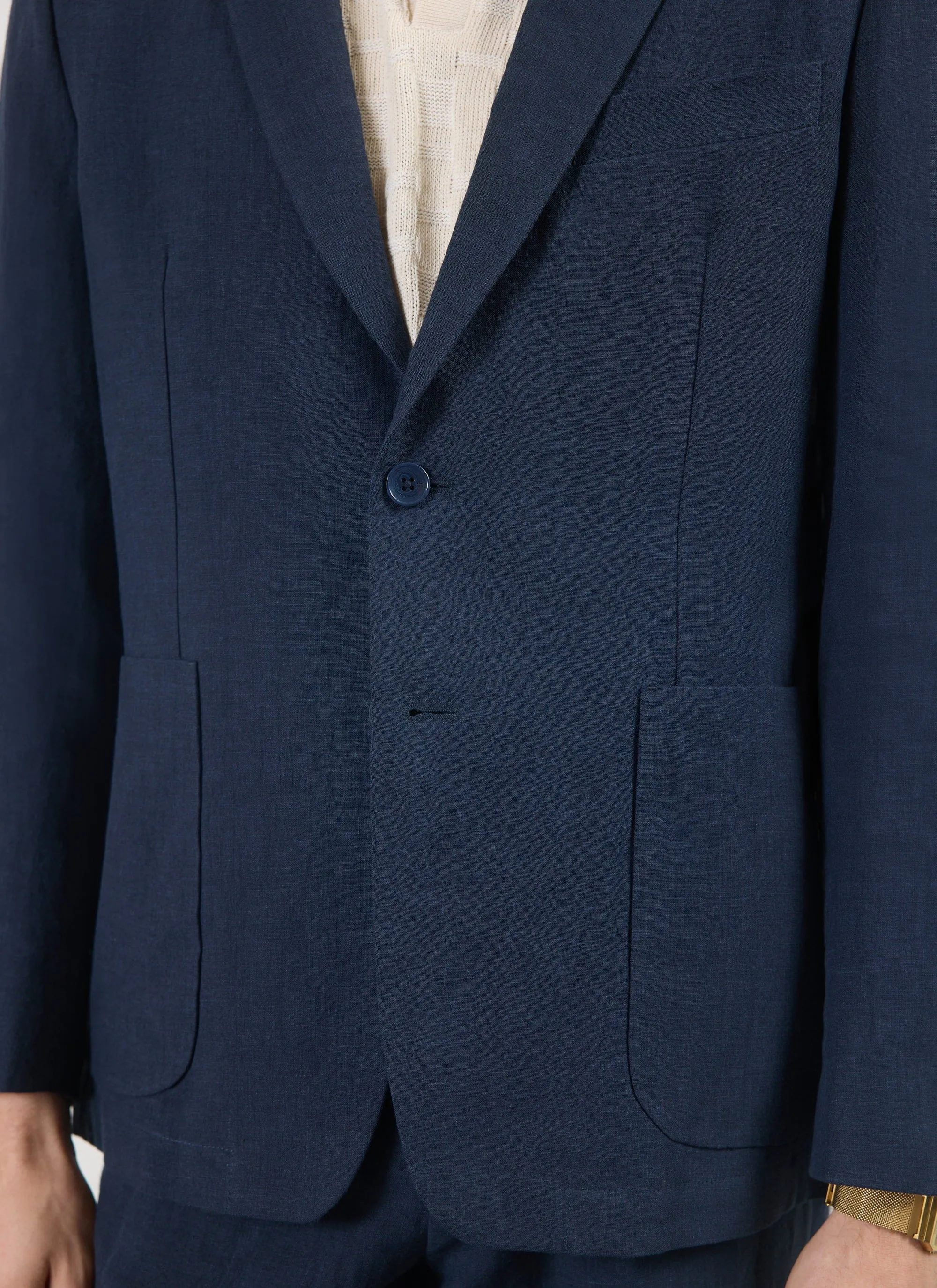 Tailored Linen Blazer | Navy sold by Percival product image thumbnail 4