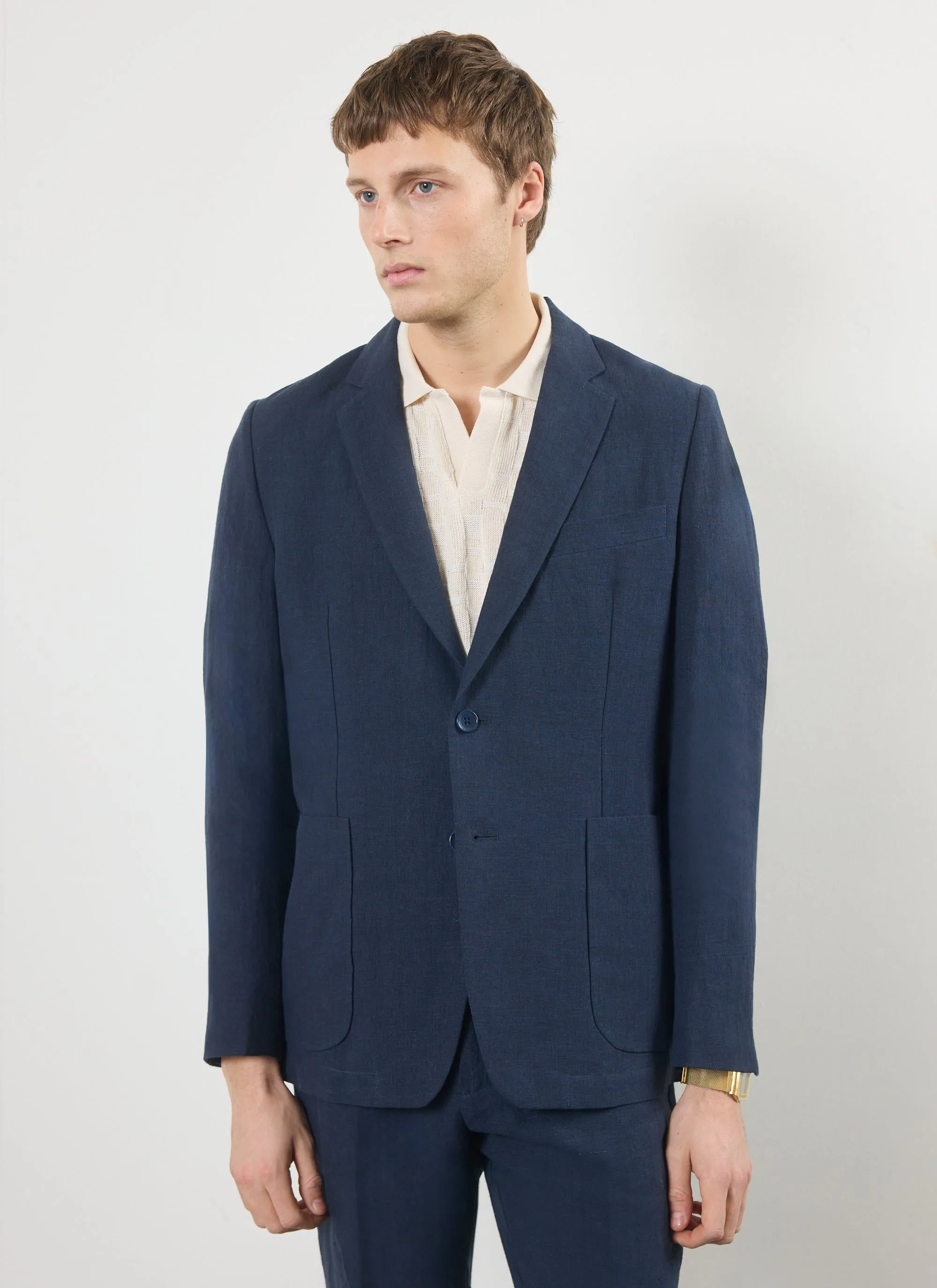 Tailored Linen Blazer | Navy sold by Percival product image thumbnail 3