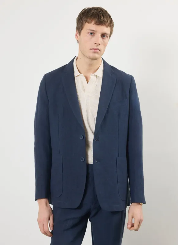 Tailored Linen Blazer | Navy sold by Percival