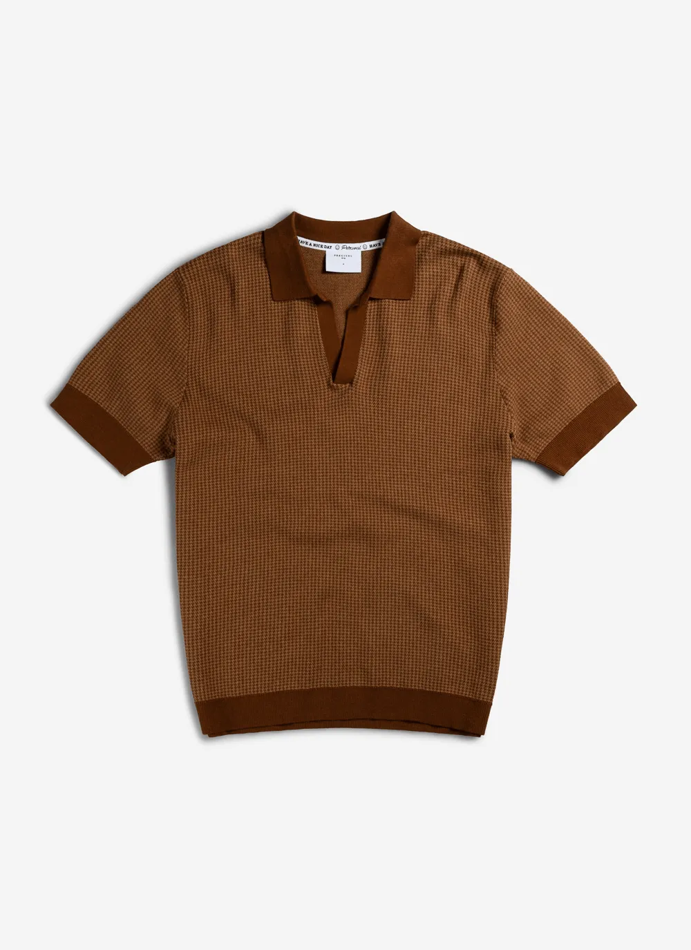 Casa Martini Knitted Polo | Puppytooth Cotton | Espresso sold by Percival