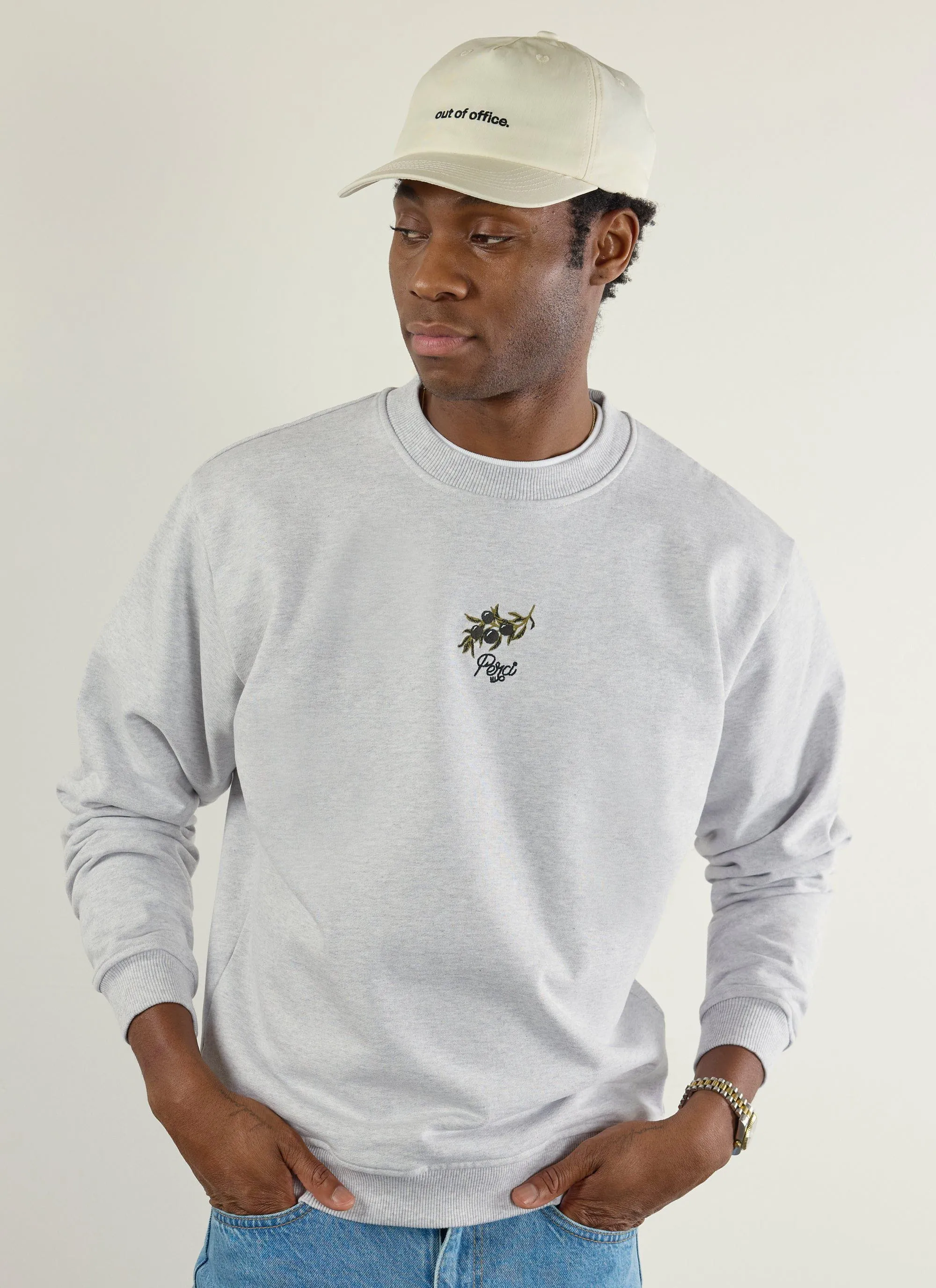 Embroidered Perci Olive Sweatshirt | Athletic Grey sold by Percival product image thumbnail 3